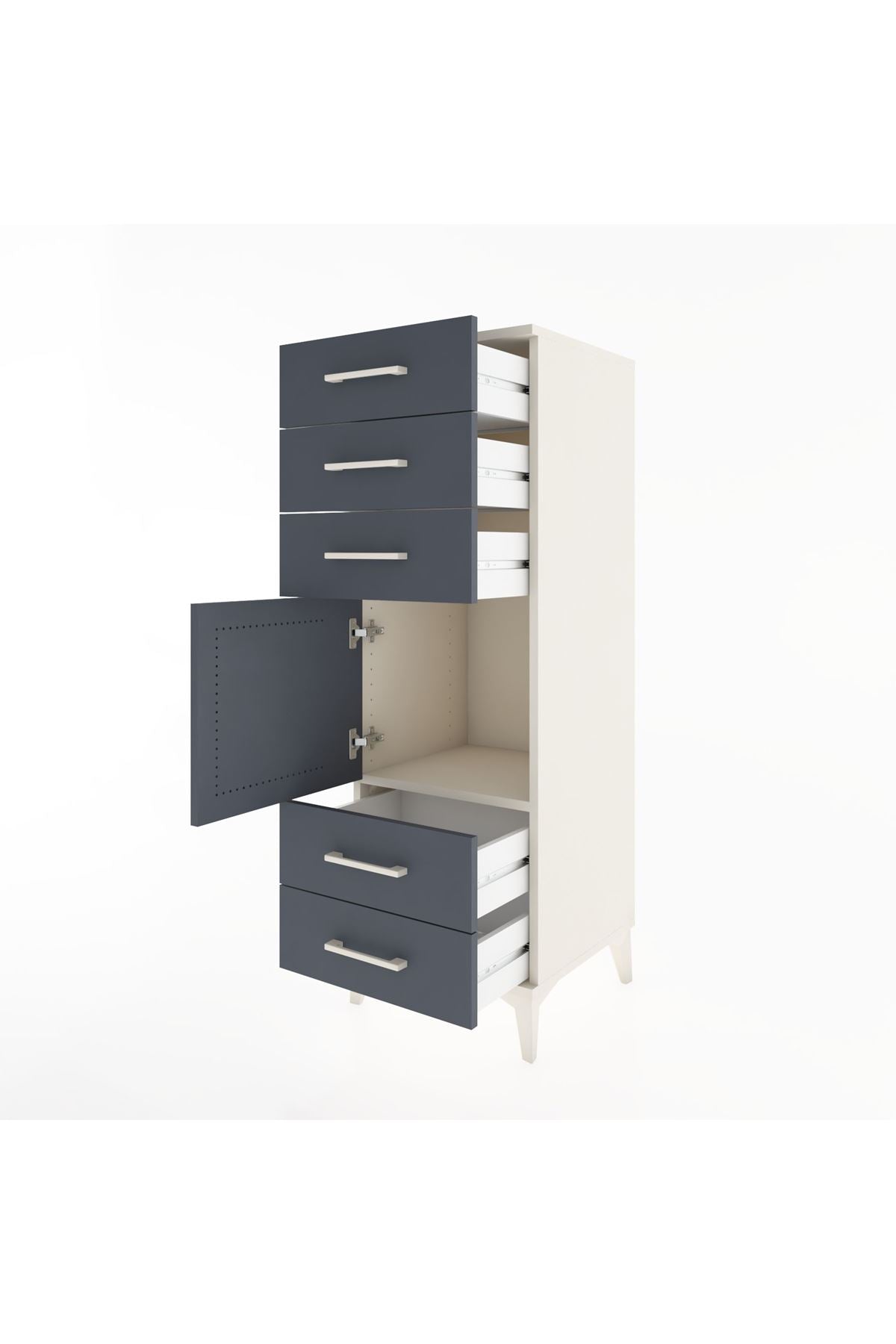 Hyperion Dolap Tek Raflı 5 Çekmeceli Tek Kapaklı 44x44x134 - S49M066V2B