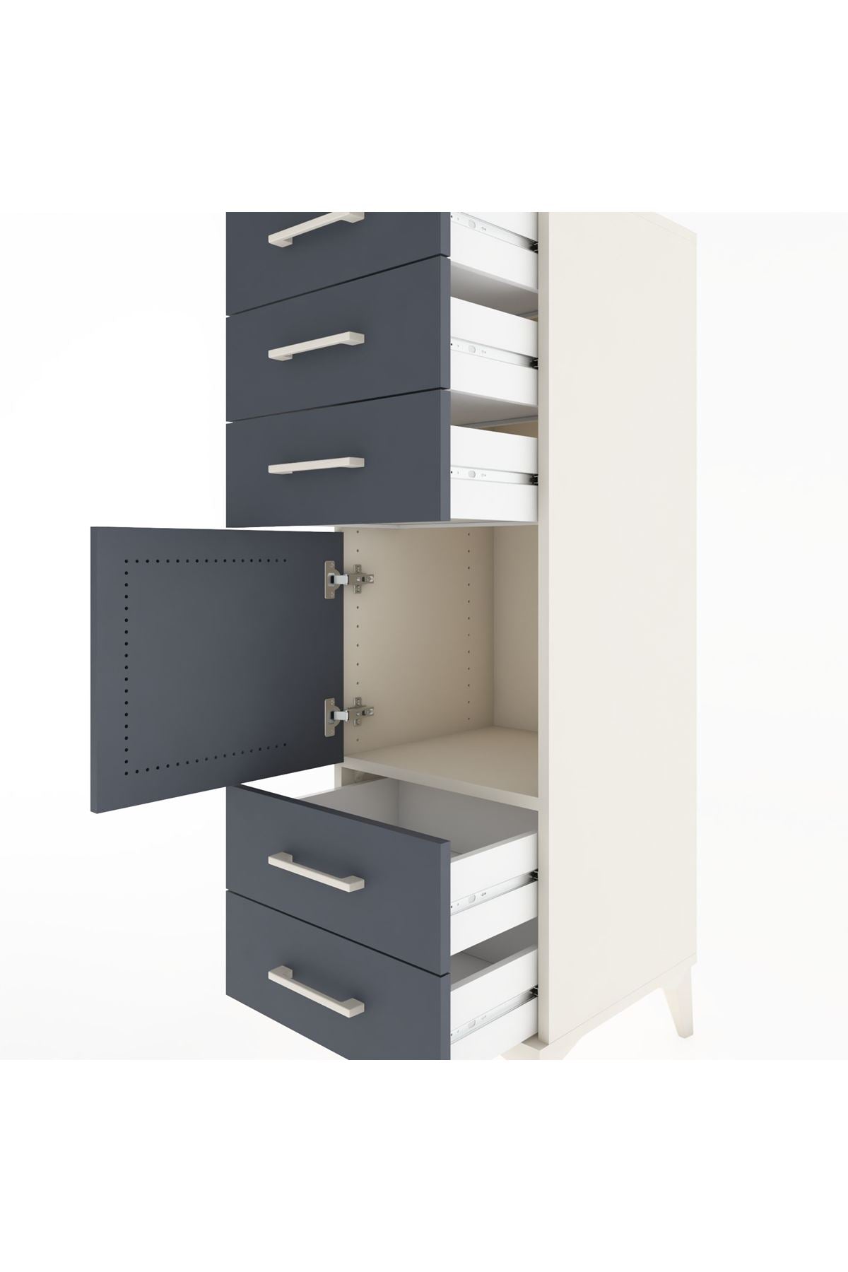 Hyperion Dolap Tek Raflı 5 Çekmeceli Tek Kapaklı 44x44x134 - S49M066V2B