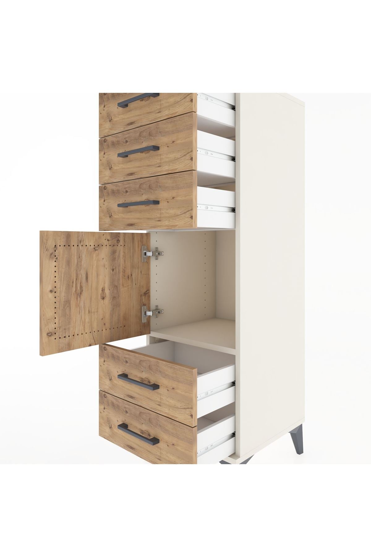 Hyperion Dolap Tek Raflı 5 Çekmeceli Tek Kapaklı 44x44x134 - S49M066V3B