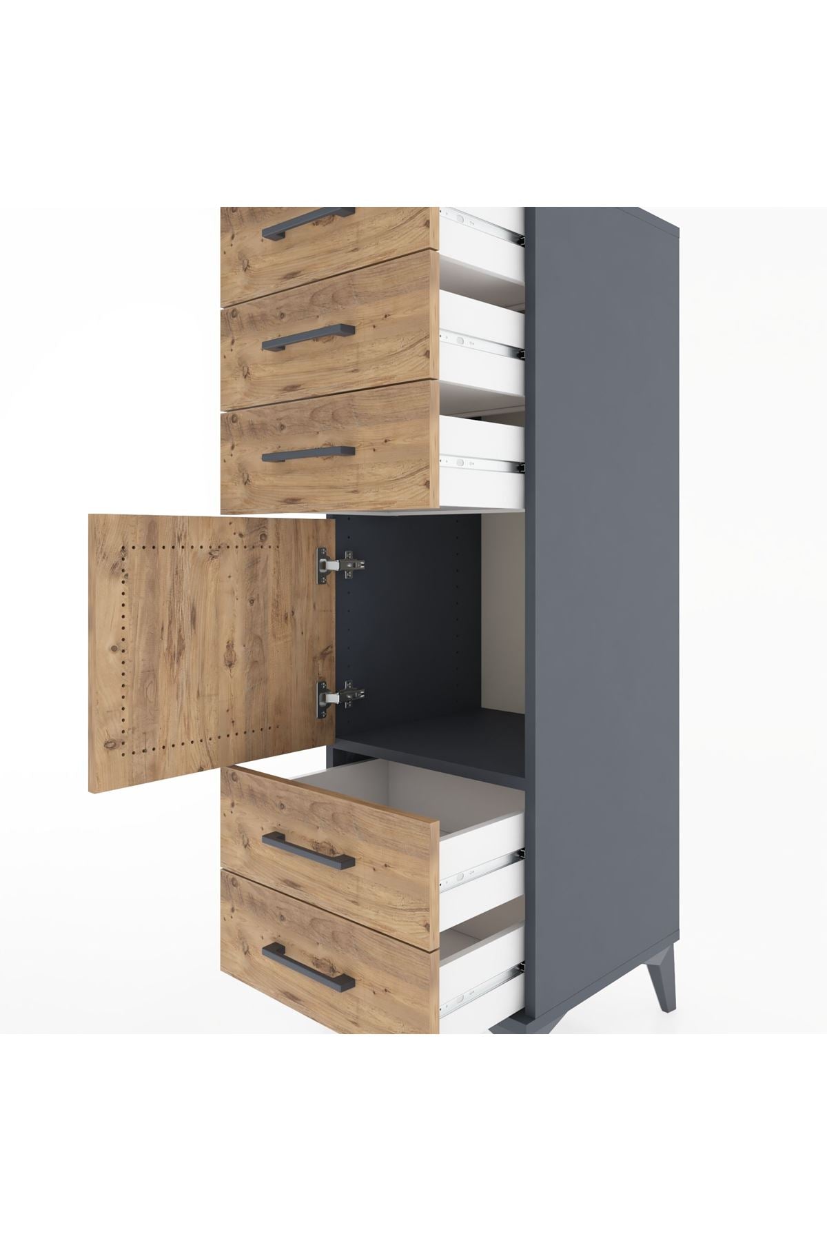 Hyperion Dolap Tek Raflı 5 Çekmeceli Tek Kapaklı 44x44x134 - S49M066V6B