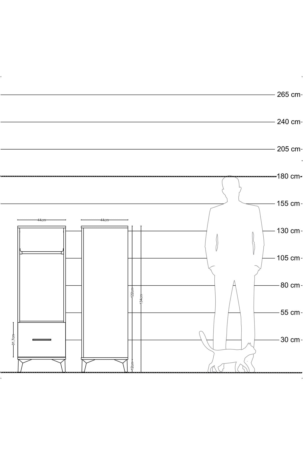 Hyperion Dolap Tek Raflı Tek Çekmeceli Tek Askılı 44x44x134 - S49M091V4B