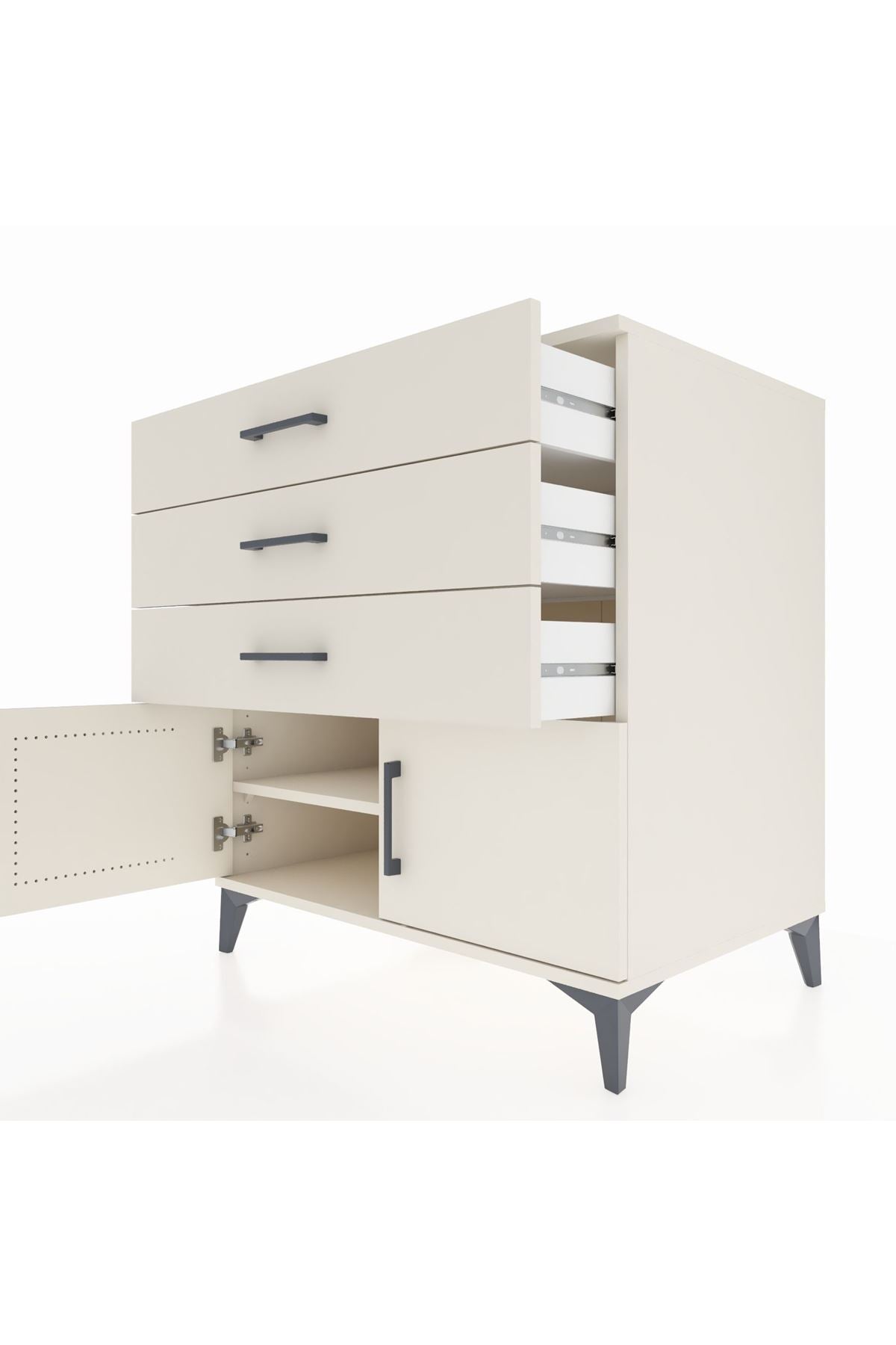 Kronos Şifonyer Tek Raflı 3 Çekmeceli 2 Kapaklı 88x59x96 - S70M023V1C