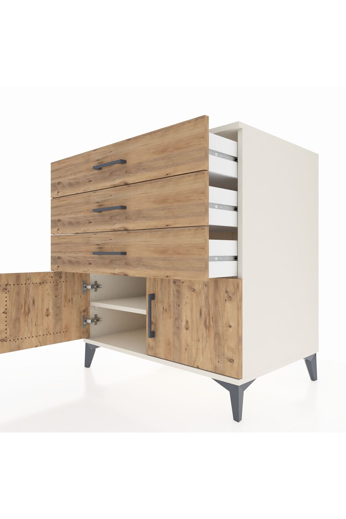Kronos Şifonyer Tek Raflı 3 Çekmeceli 2 Kapaklı 88x59x96 - S70M023V3C