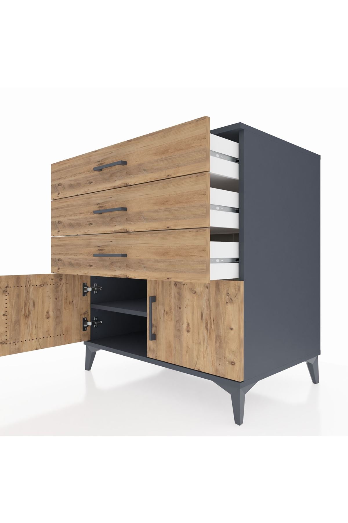 Kronos Şifonyer Tek Raflı 3 Çekmeceli 2 Kapaklı 88x59x96 - S70M023V6C