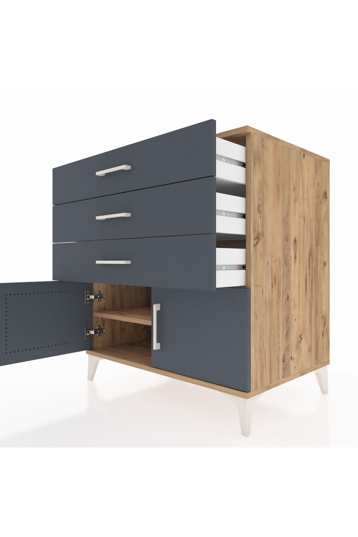 Kronos Şifonyer Tek Raflı 3 Çekmeceli 2 Kapaklı 88x59x96 - S70M023V8C