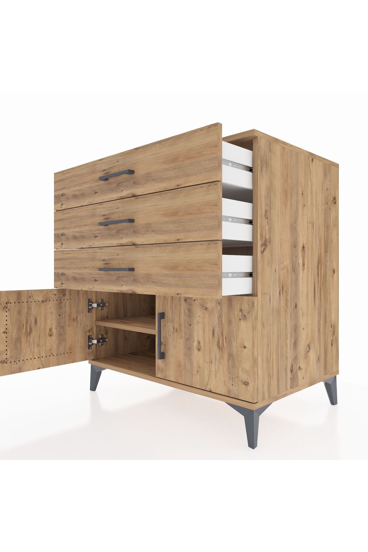 Kronos Şifonyer Tek Raflı 3 Çekmeceli 2 Kapaklı 88x59x96 - S70M023V9C