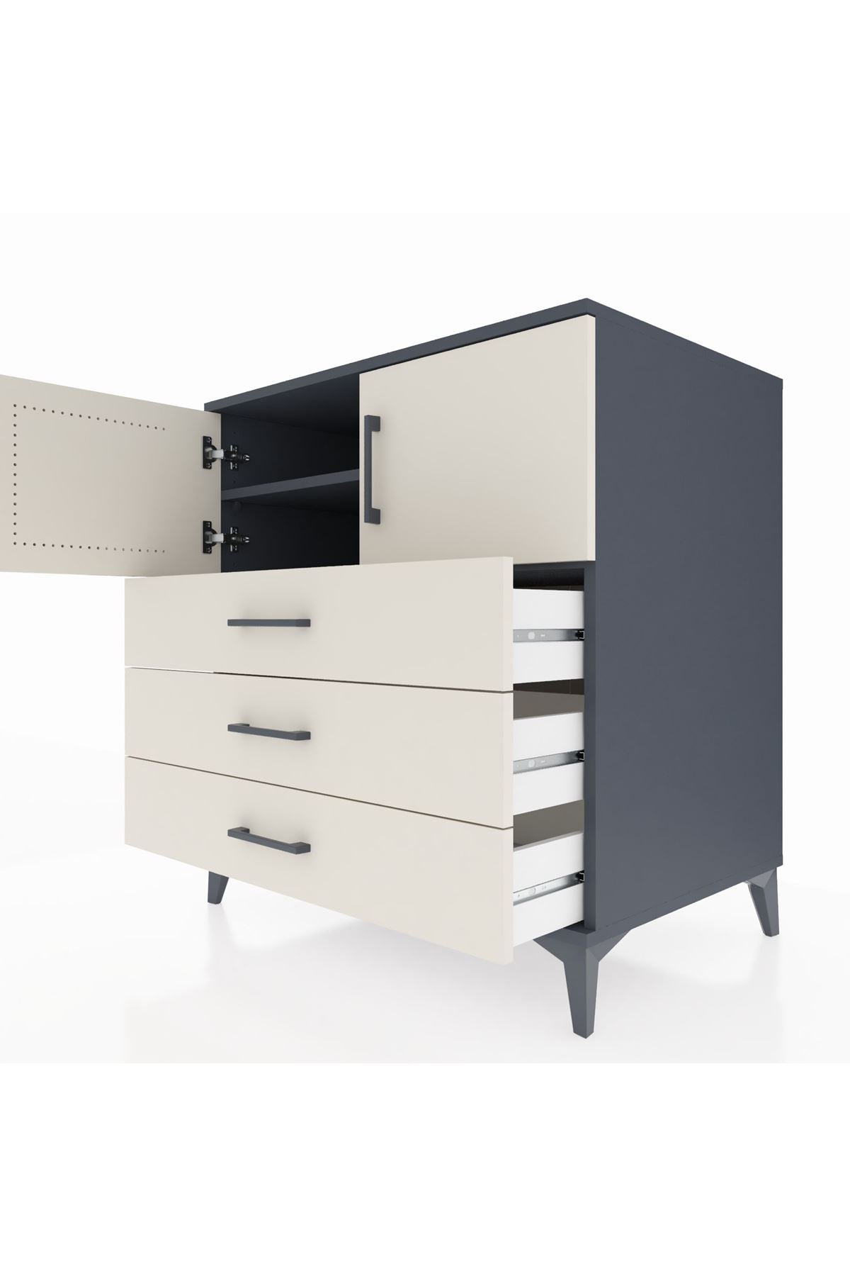Kronos Şifonyer 2 Raflı 3 Çekmeceli 2 Kapaklı 88x59x96 - S70M029V4C