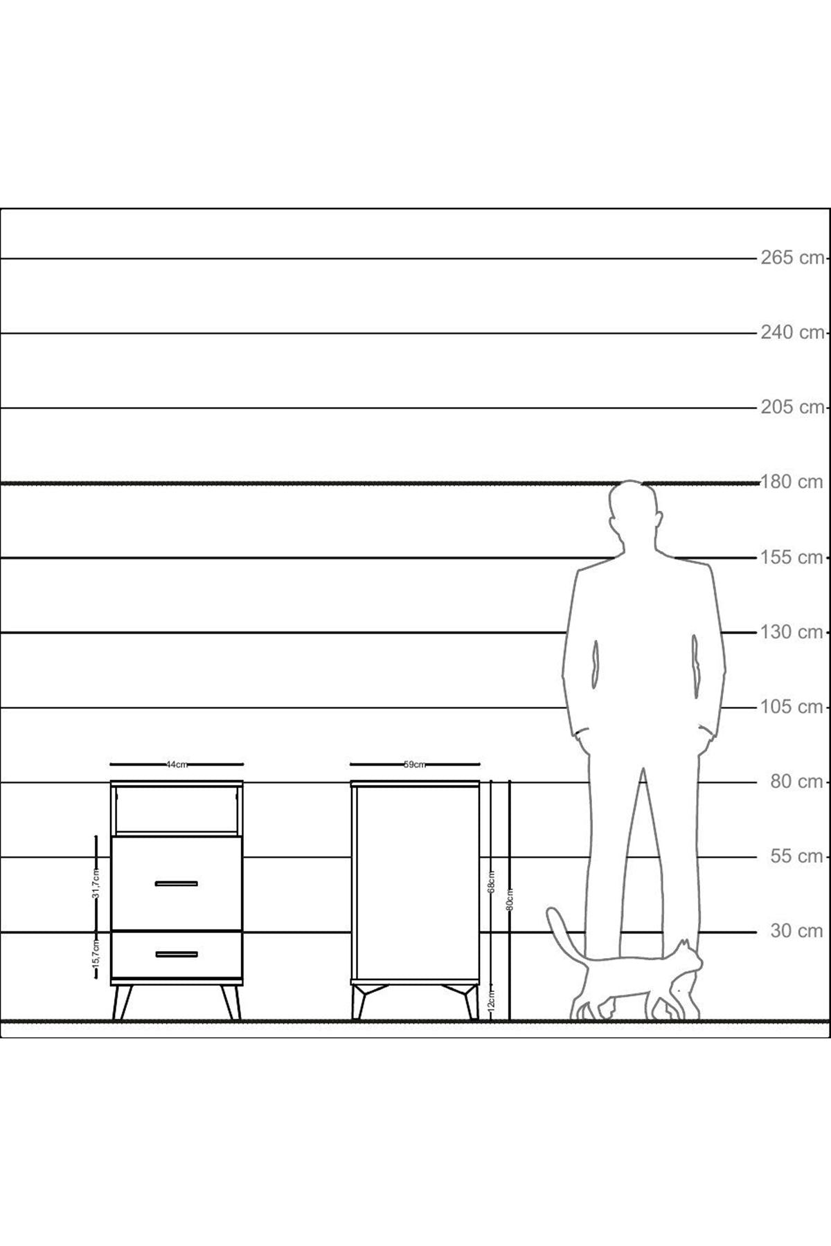 Kronos Komodin Tek Raflı 2 Çekmeceli 44x59x80 - S74M007V6C