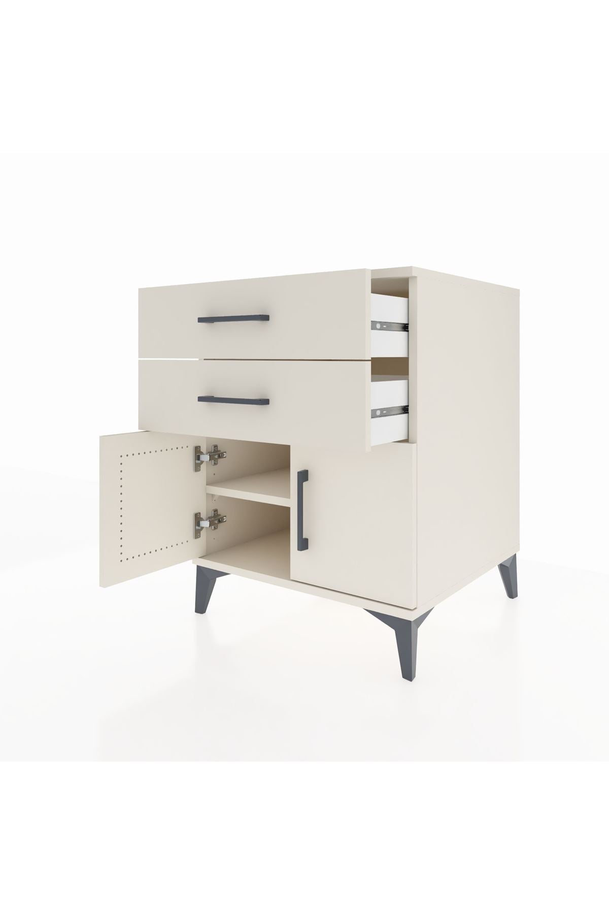 Kronos Komodin Tek Raflı 2 Çekmeceli 2 Kapaklı 60x59x80 - S79M013V1C