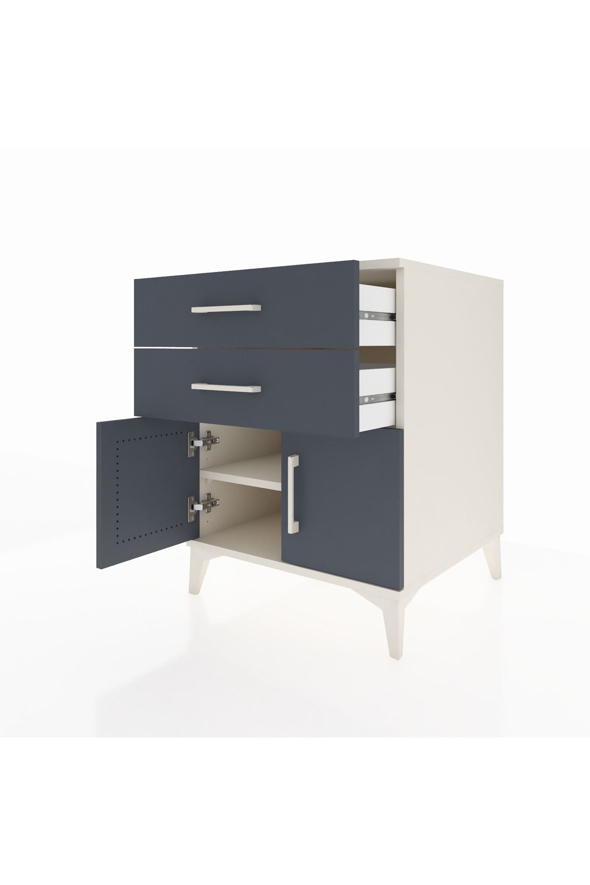 Kronos Komodin Tek Raflı 2 Çekmeceli 2 Kapaklı 60x59x80 - S79M013V2C