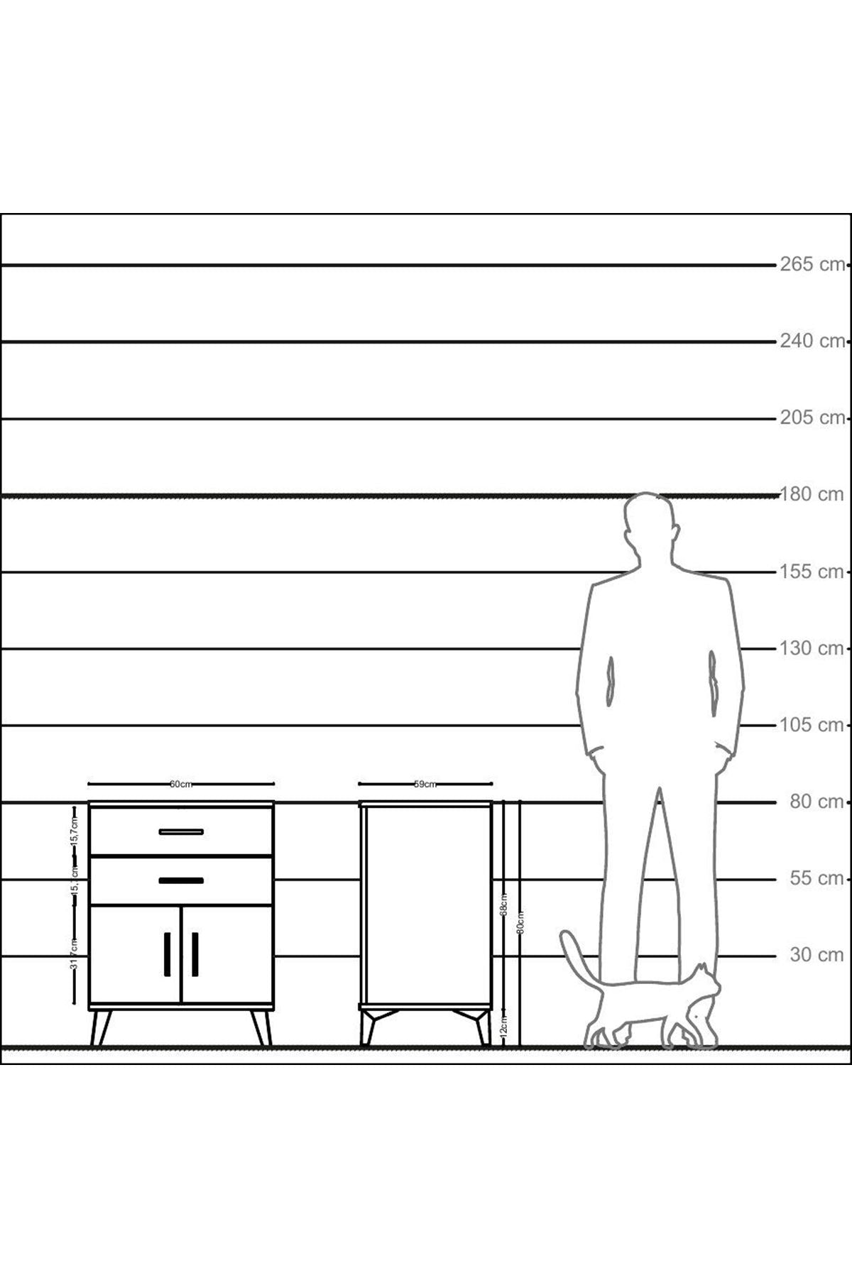 Kronos Komodin Tek Raflı 2 Çekmeceli 2 Kapaklı 60x59x80 - S79M013V2C