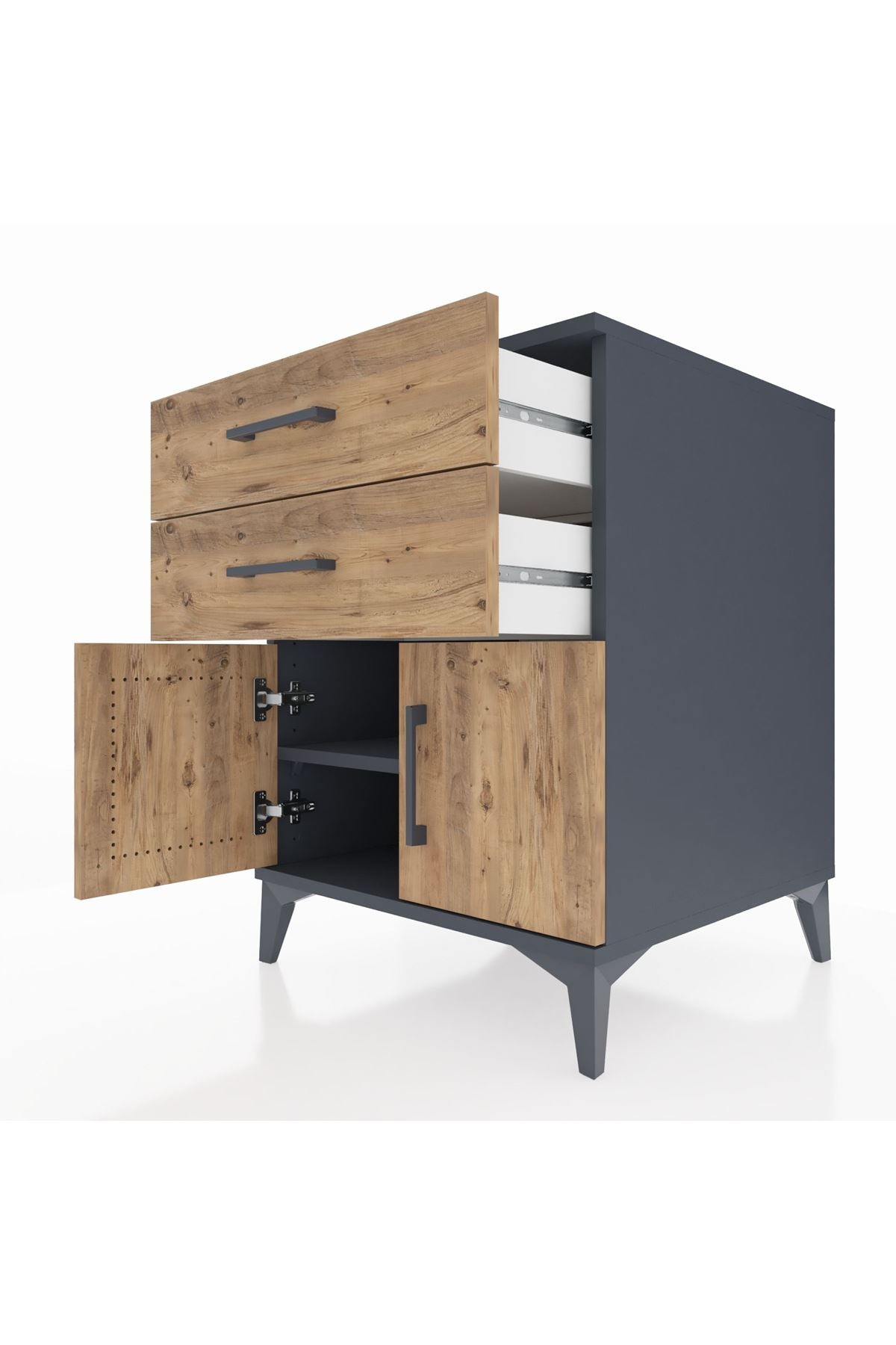Kronos Komodin Tek Raflı 2 Çekmeceli 2 Kapaklı 60x59x80 - S79M013V6C