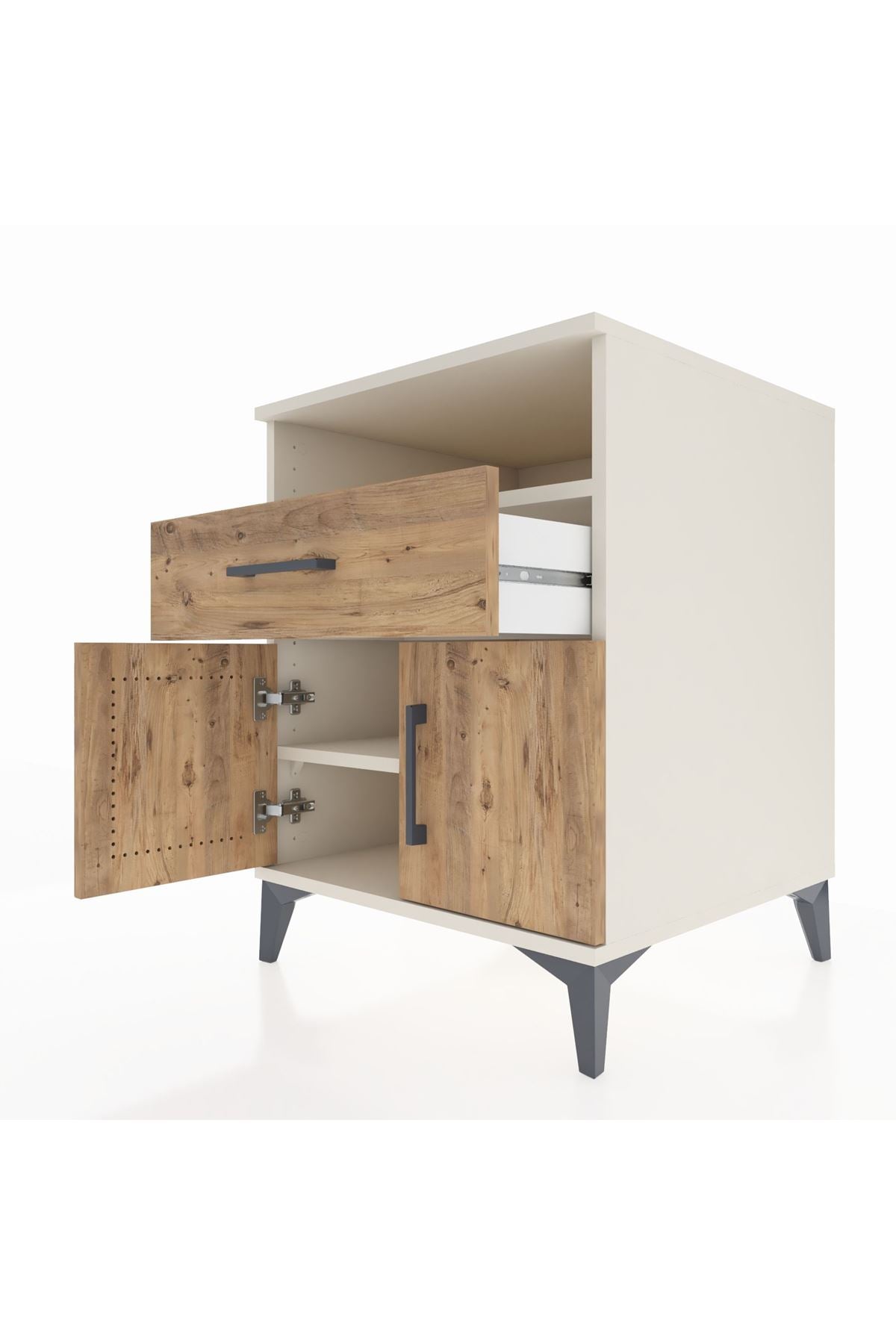 Kronos Komodin 2 Raflı Tek Çekmeceli 2 Kapaklı 60x59x80 - S79M014V3C