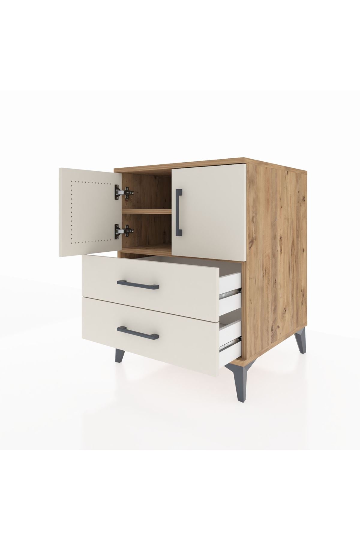 Kronos Komodin 2 Raflı 2 Çekmeceli 2 Kapaklı 60x59x80 - S79M015V7C