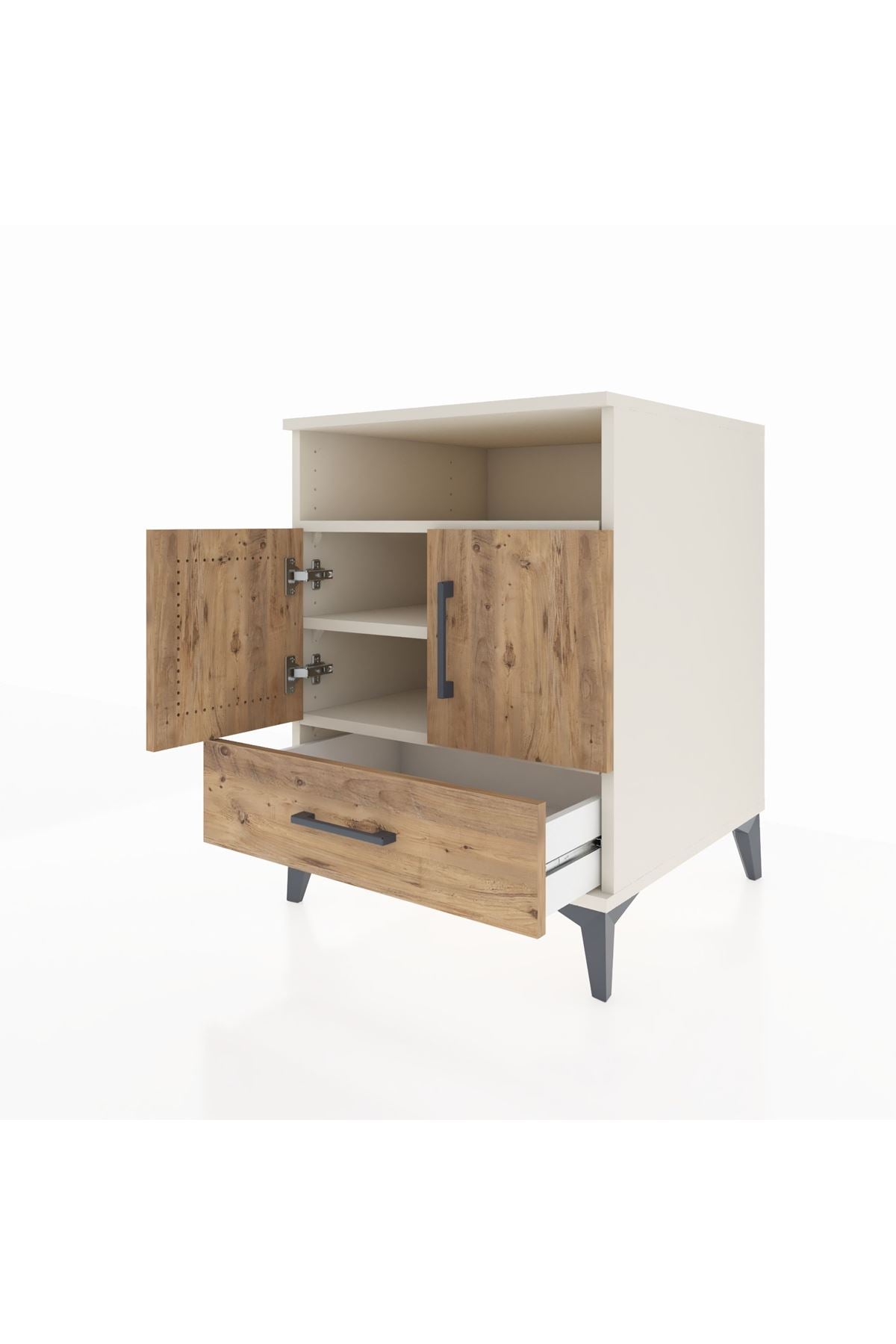 Kronos Komodin 3 Raflı Tek Çekmeceli 2 Kapaklı 60x59x80 - S79M017V3C