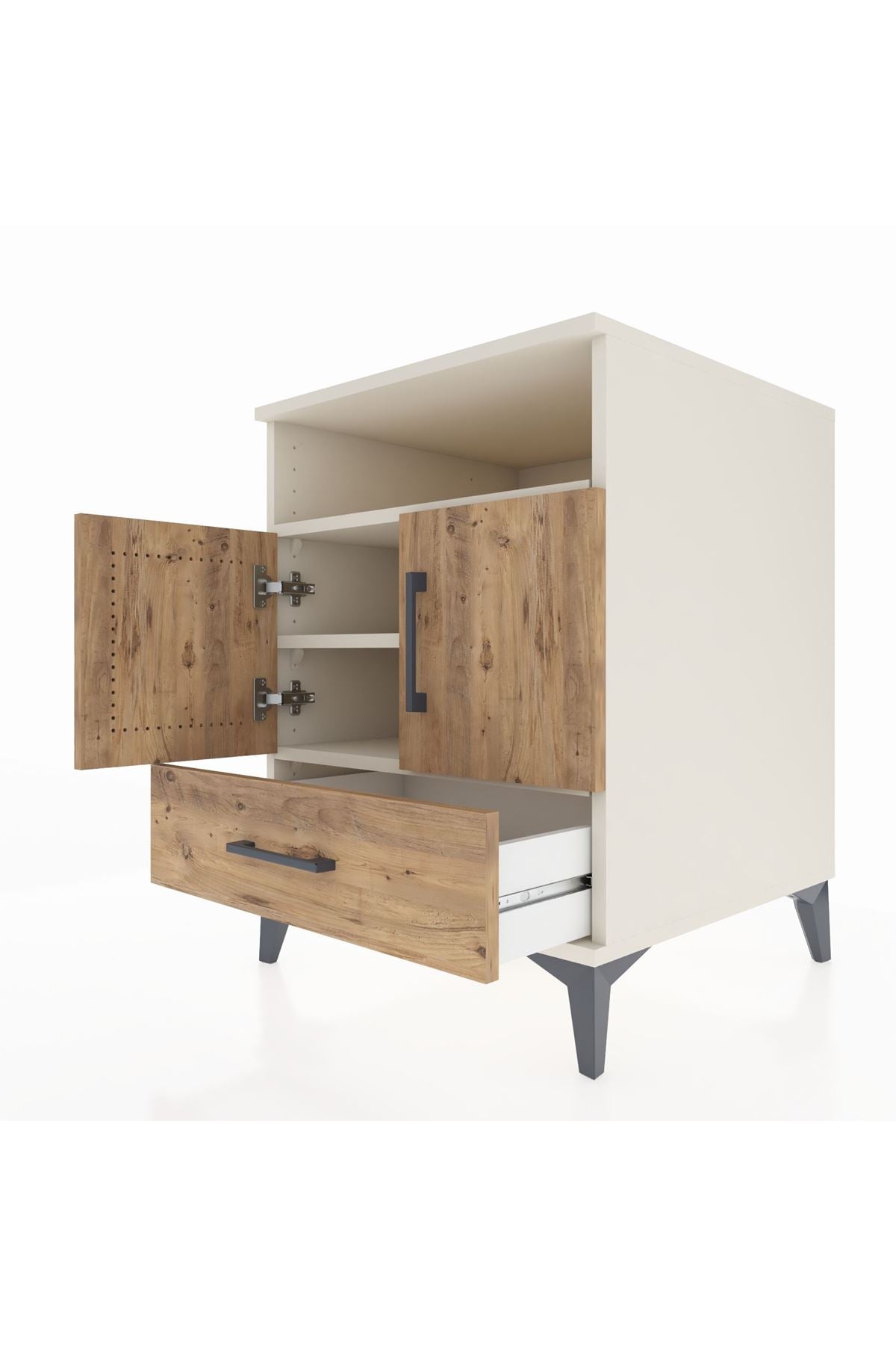 Kronos Komodin 3 Raflı Tek Çekmeceli 2 Kapaklı 60x59x80 - S79M017V3C