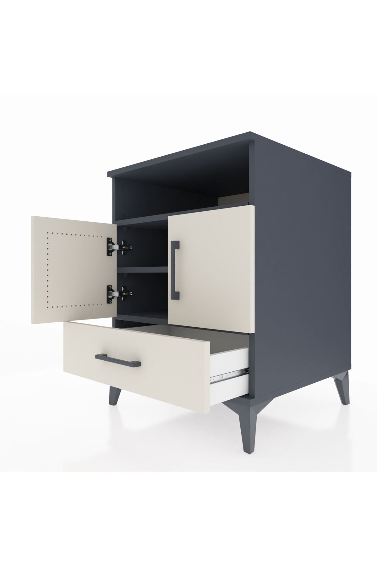 Kronos Komodin 3 Raflı Tek Çekmeceli 2 Kapaklı 60x59x80 - S79M017V4C