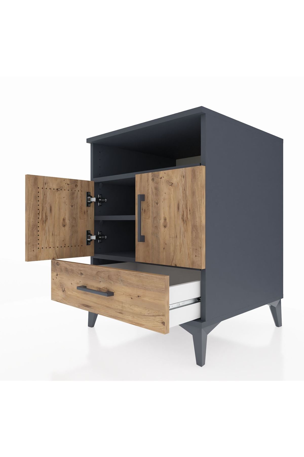 Kronos Komodin 3 Raflı Tek Çekmeceli 2 Kapaklı 60x59x80 - S79M017V6C