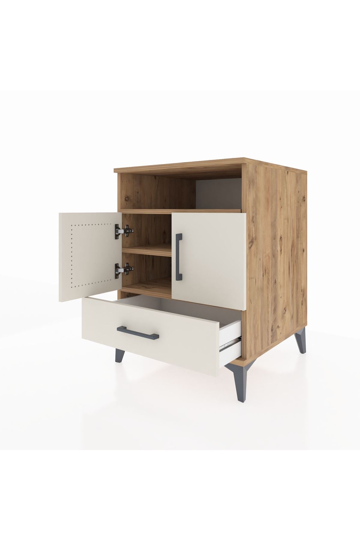 Kronos Komodin 3 Raflı Tek Çekmeceli 2 Kapaklı 60x59x80 - S79M017V7C