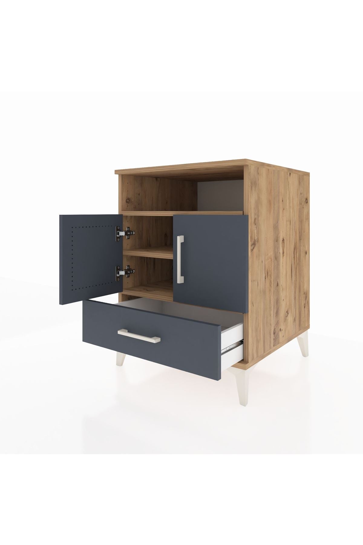 Kronos Komodin 3 Raflı Tek Çekmeceli 2 Kapaklı 60x59x80 - S79M017V8C
