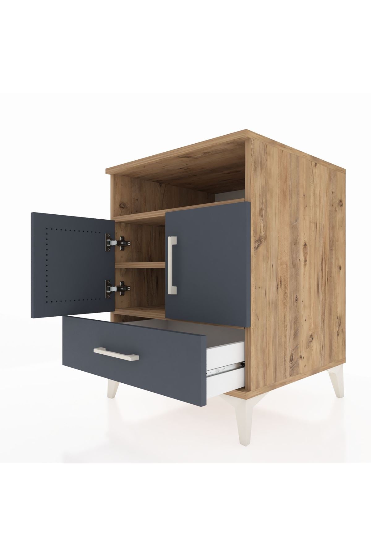 Kronos Komodin 3 Raflı Tek Çekmeceli 2 Kapaklı 60x59x80 - S79M017V8C