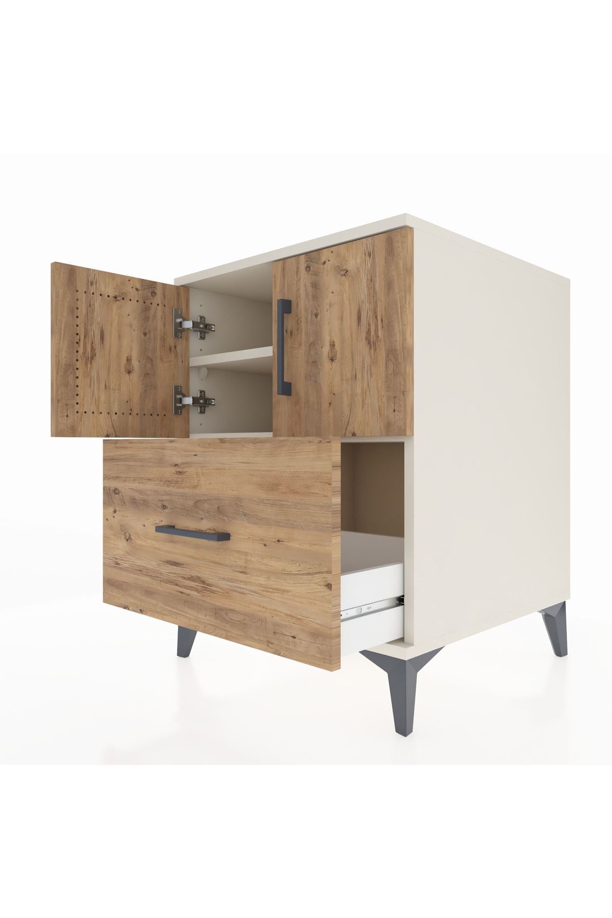 Kronos Komodin 2 Raflı Tek Çekmeceli 2 Kapaklı 60x59x80 - S79M019V3C
