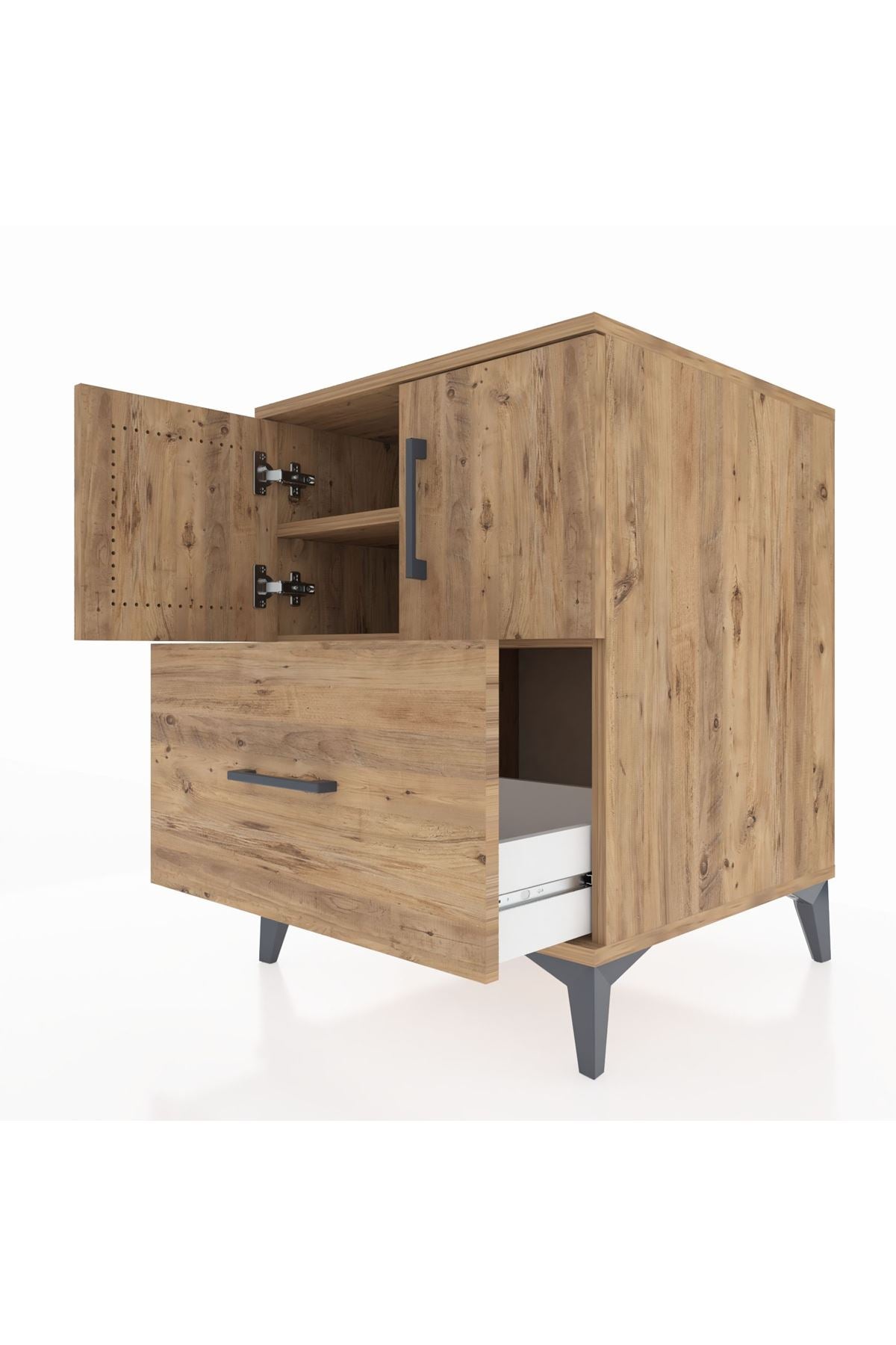 Kronos Komodin 2 Raflı Tek Çekmeceli 2 Kapaklı 60x59x80 - S79M019V9C