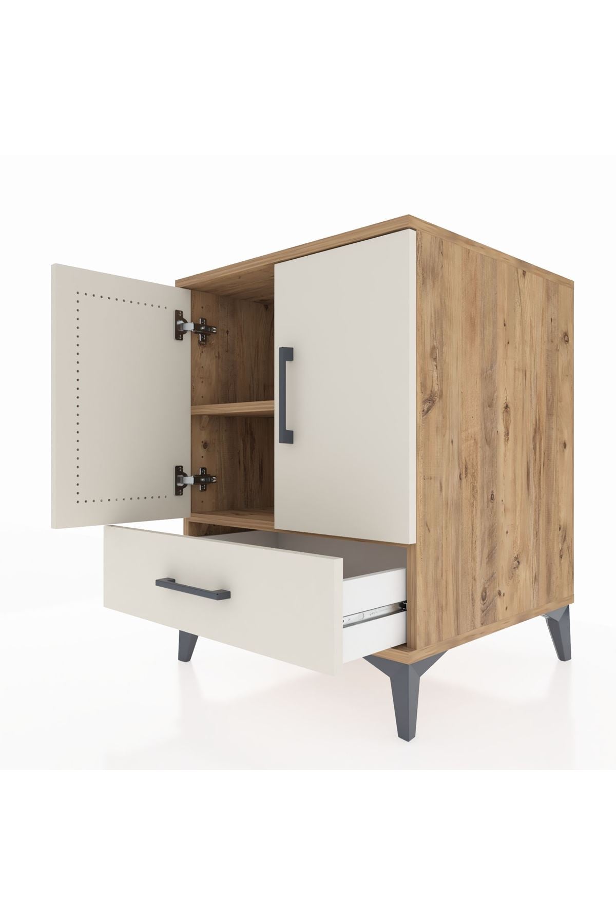 Kronos Komodin 2 Raflı Tek Çekmeceli 2 Kapaklı 60x59x80 - S79M020V7C