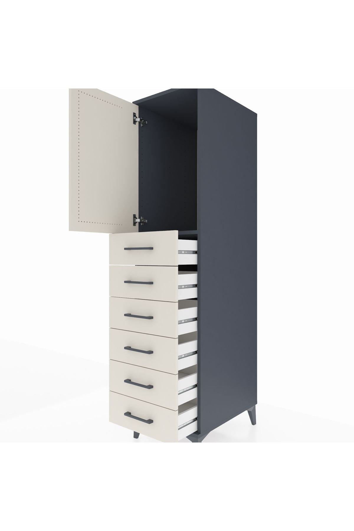 Kronos Dolap Tek Raflı 6 Çekmeceli Tek Kapaklı 44x59x182 - S88M003V4C