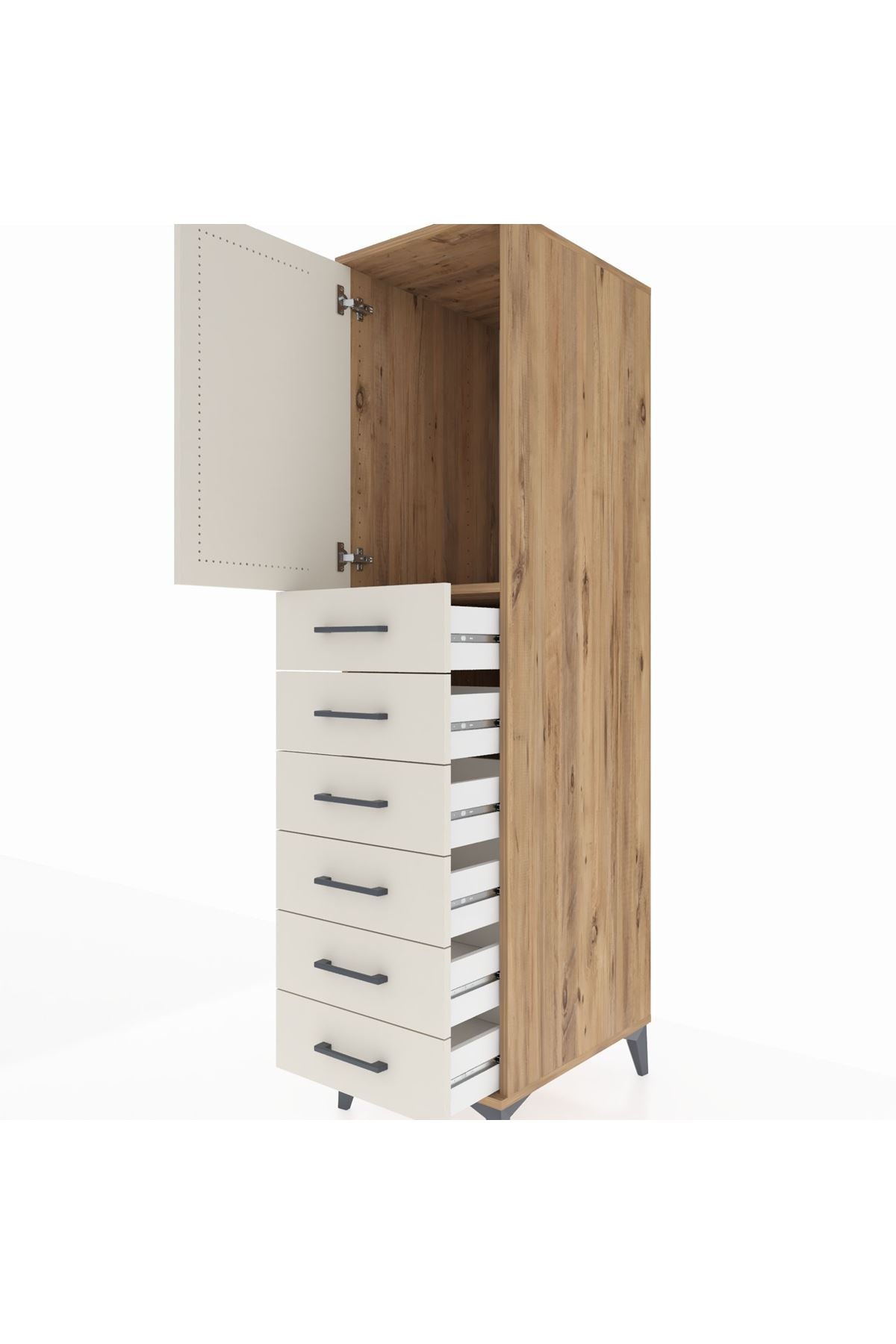 Kronos Dolap Tek Raflı 6 Çekmeceli Tek Kapaklı 44x59x182 - S88M003V7C