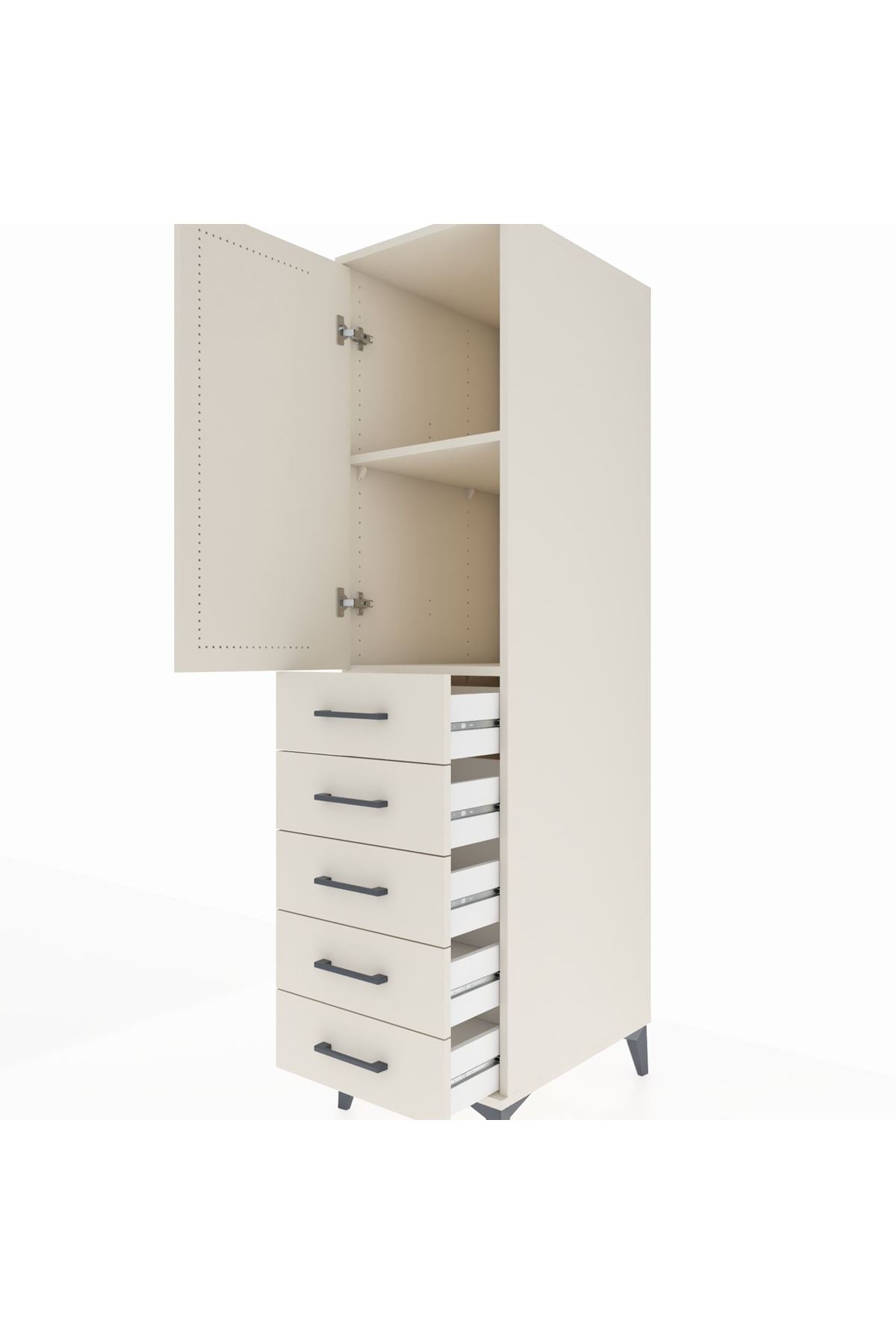 Kronos Dolap 2 Raflı 5 Çekmeceli Tek Kapaklı 44x59x182 - S88M004V1C