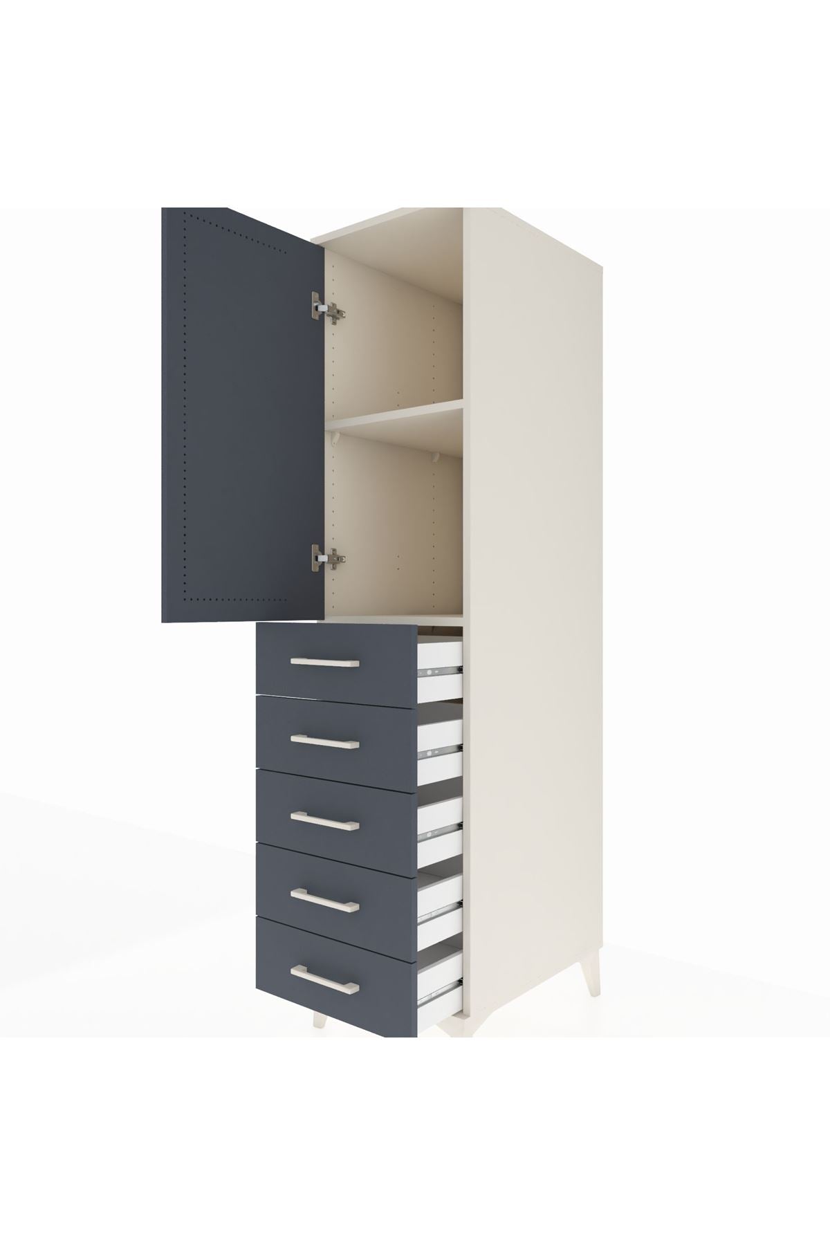Kronos Dolap 2 Raflı 5 Çekmeceli Tek Kapaklı 44x59x182 - S88M004V2C