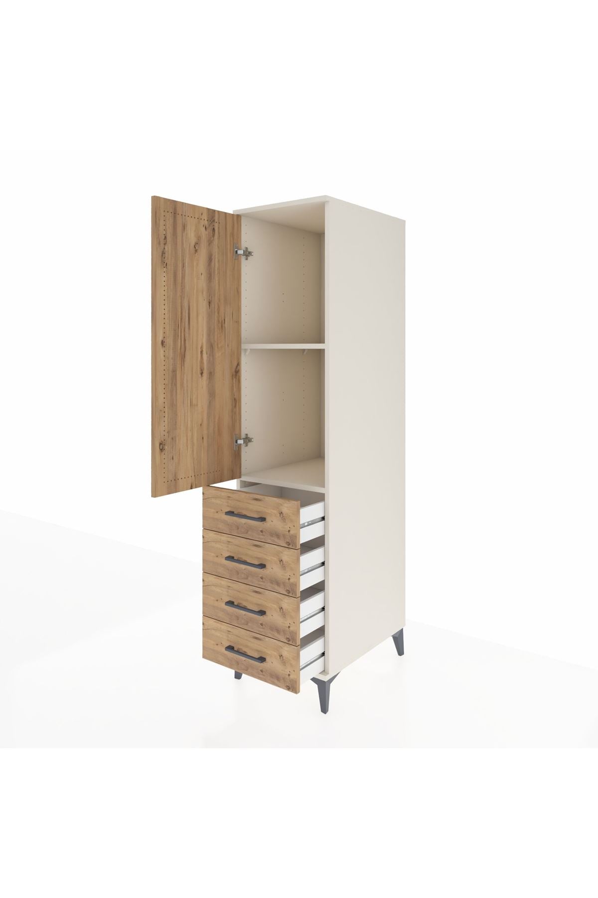 Kronos Dolap 2 Raflı 4 Çekmeceli Tek Kapaklı 44x59x182 - S88M005V3C