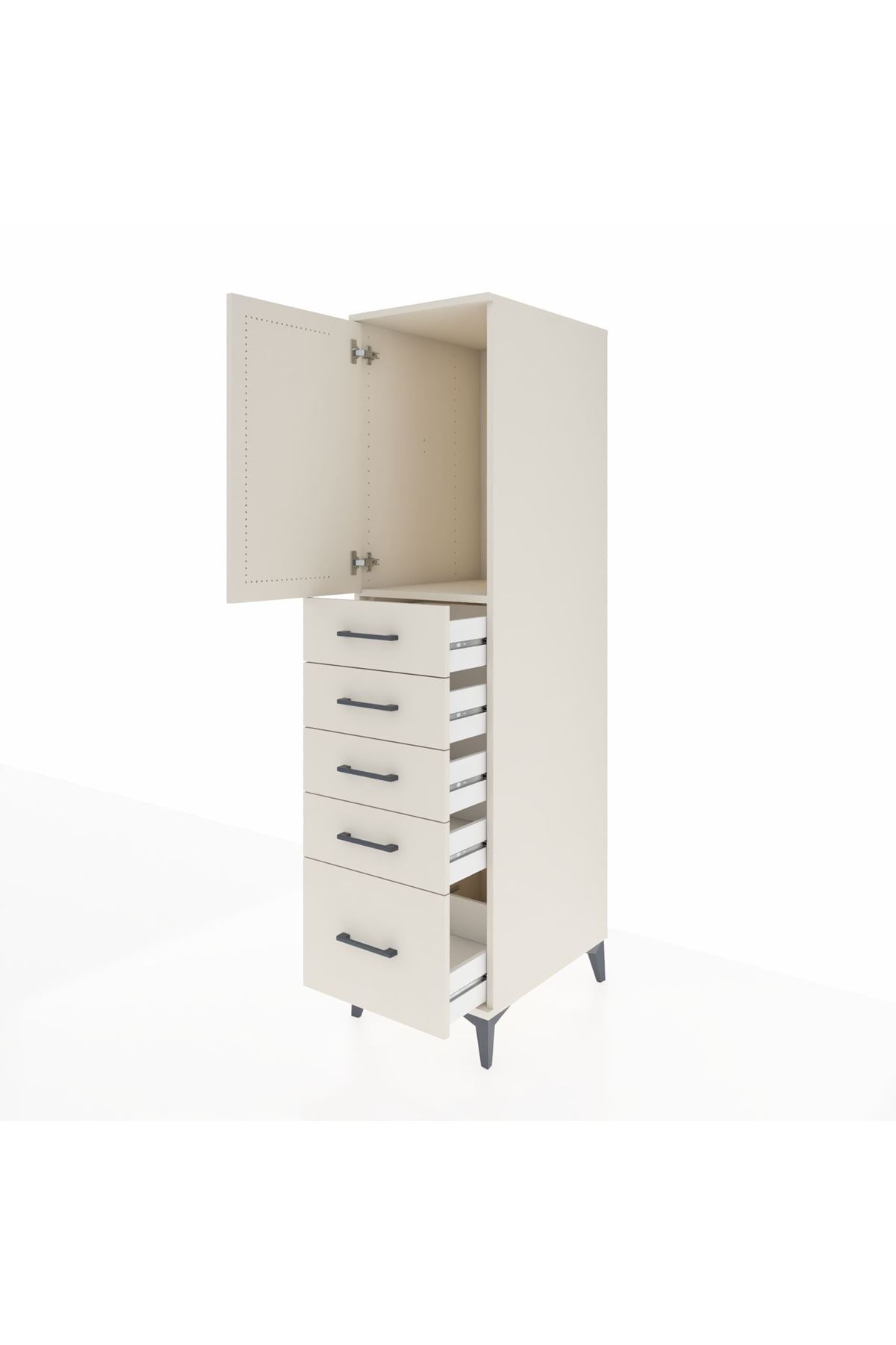 Kronos Dolap Tek Raflı 5 Çekmeceli Tek Kapaklı 44x59x182 - S88M012V1C