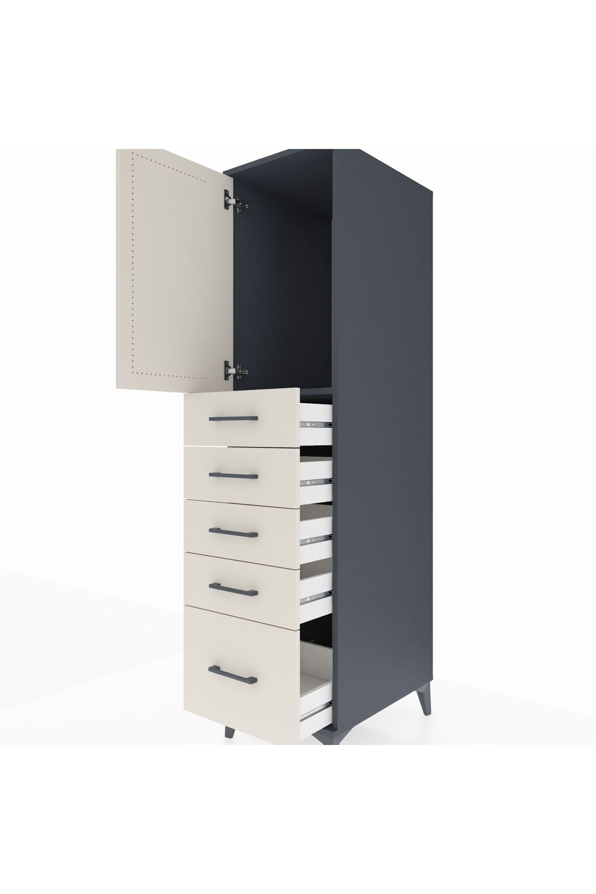 Kronos Dolap Tek Raflı 5 Çekmeceli Tek Kapaklı 44x59x182 - S88M012V4C