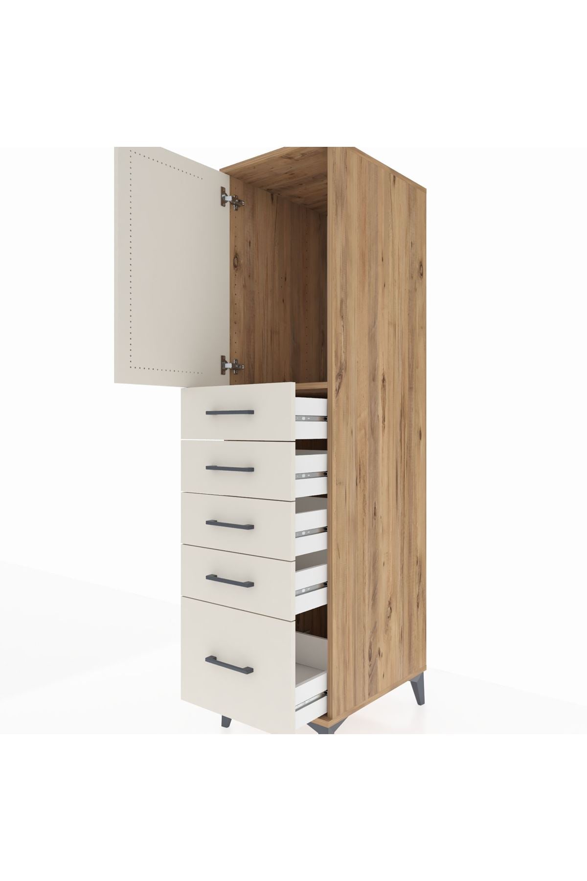 Kronos Dolap Tek Raflı 5 Çekmeceli Tek Kapaklı 44x59x182 - S88M012V7C