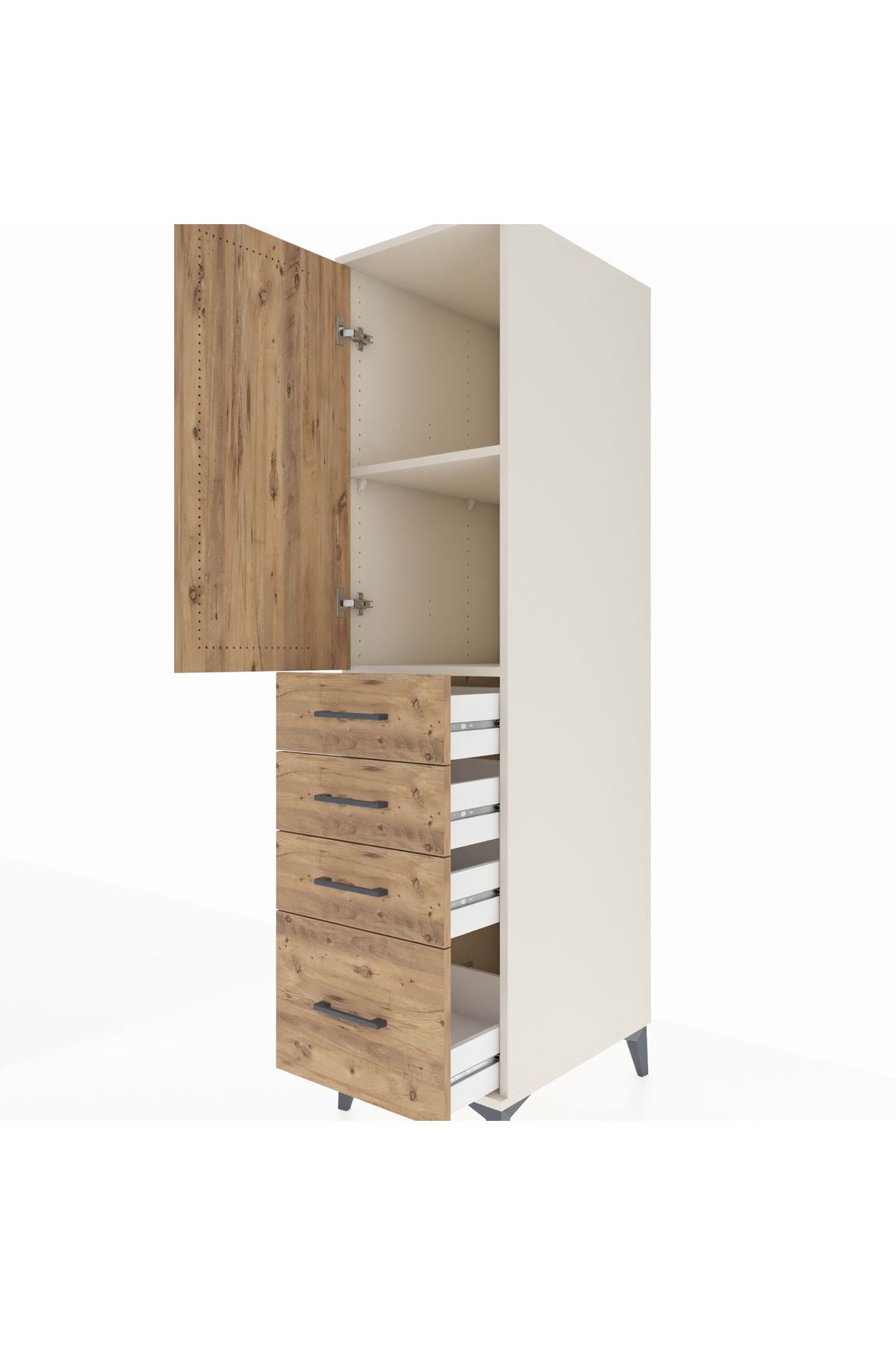 Kronos Dolap 2 Raflı 4 Çekmeceli Tek Kapaklı 44x59x182 - S88M013V3C