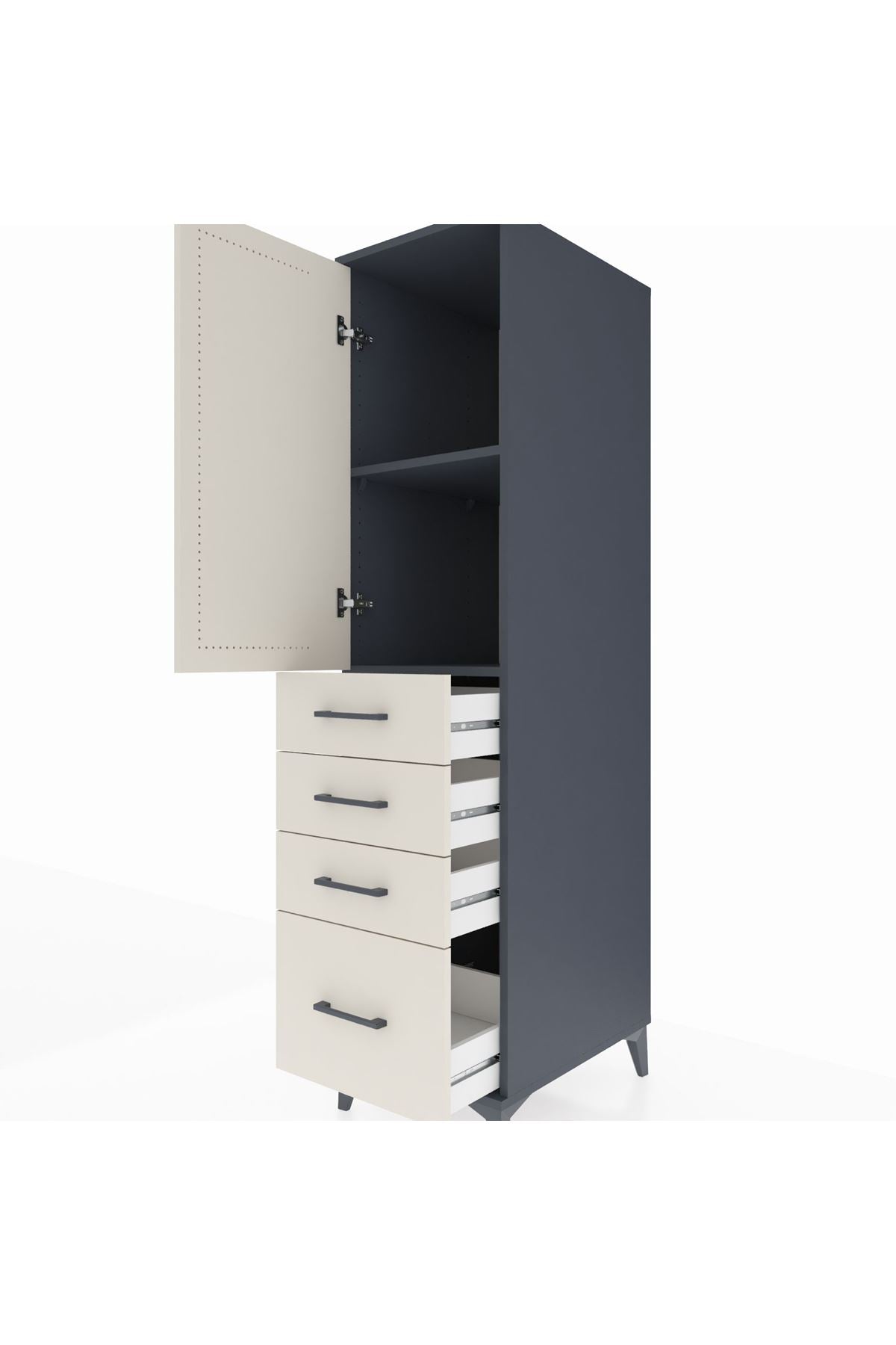 Kronos Dolap 2 Raflı 4 Çekmeceli Tek Kapaklı 44x59x182 - S88M013V4C