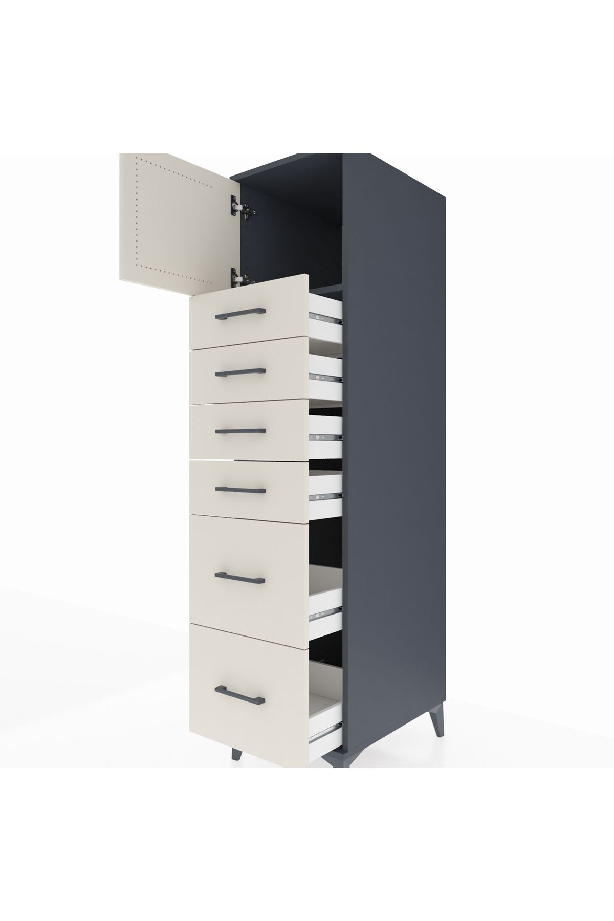 Kronos Dolap Tek Raflı 6 Çekmeceli Tek Kapaklı 44x59x182 - S88M017V4C