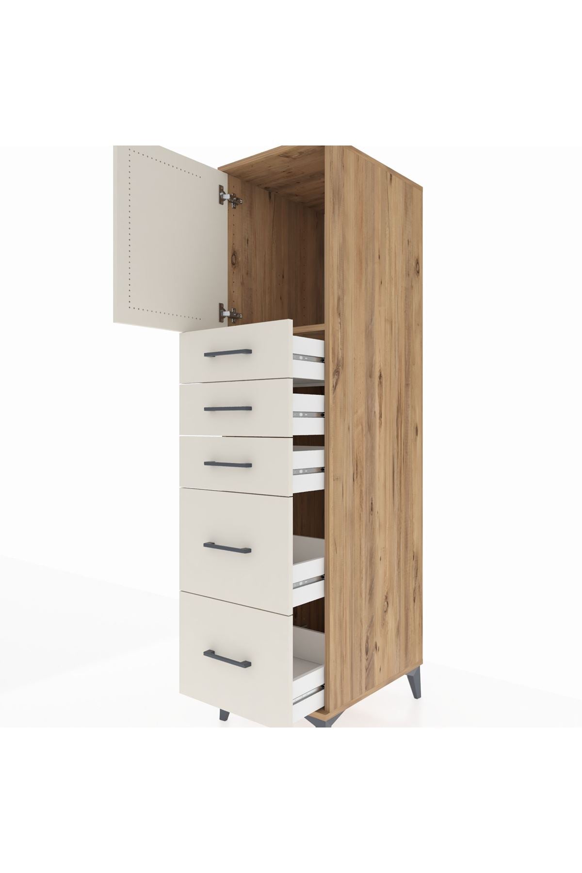 Kronos Dolap Tek Raflı 5 Çekmeceli Tek Kapaklı 44x59x182 - S88M018V7C