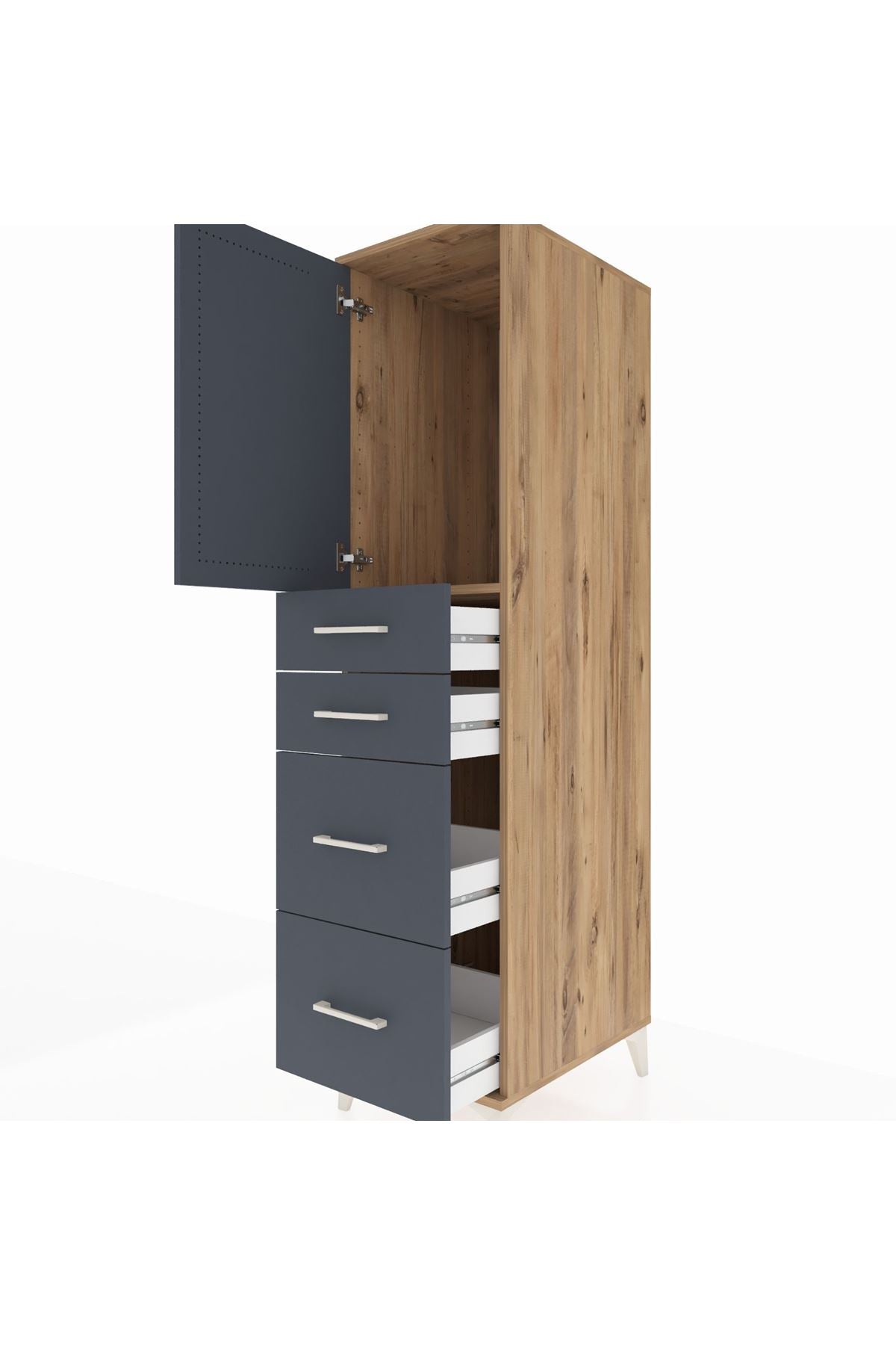 Kronos Dolap Tek Raflı 4 Çekmeceli Tek Kapaklı 44x59x182 - S88M019V8C