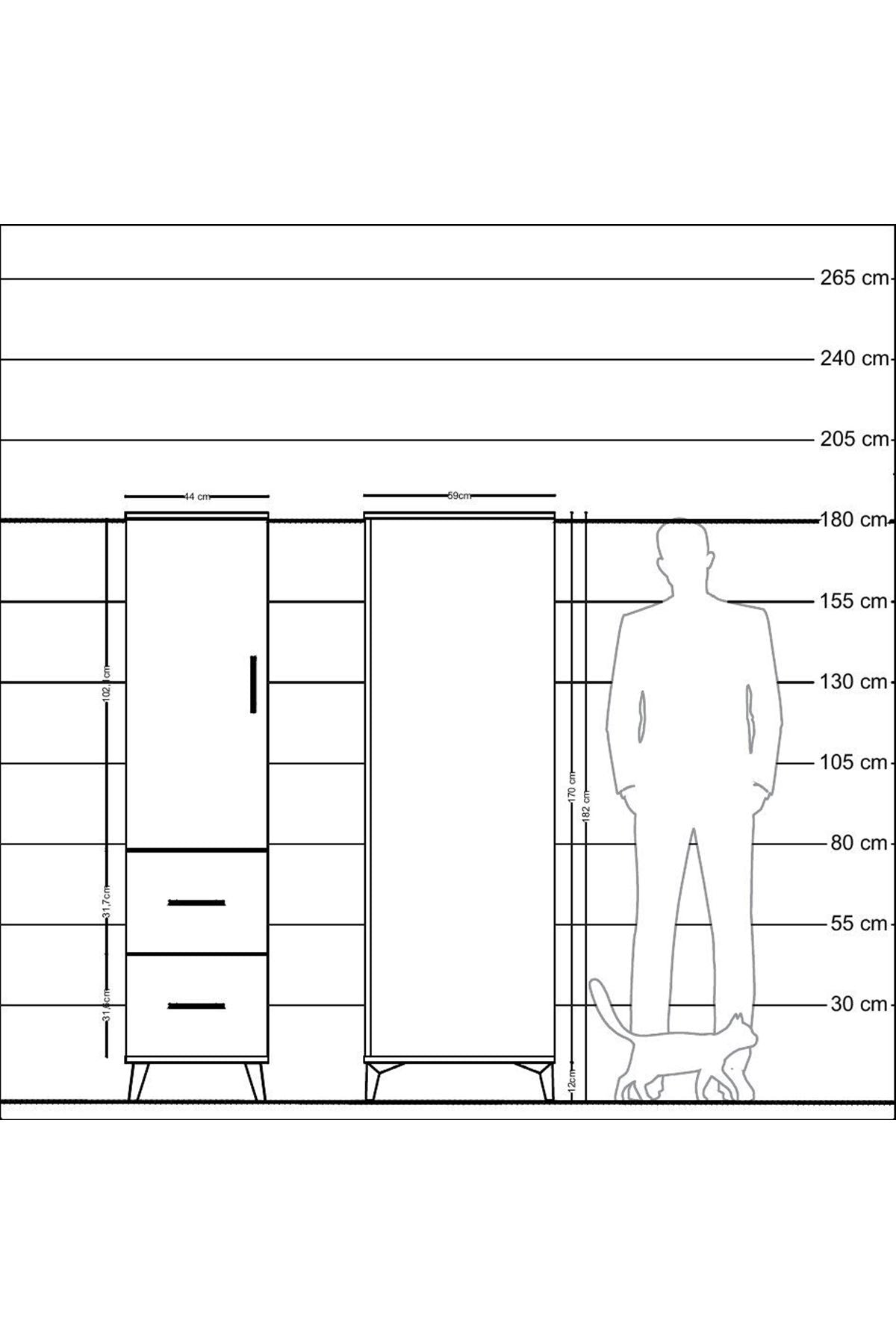 Kronos Dolap 3 Raflı 2 Çekmeceli Tek Kapaklı 44x59x182 - S88M021V3C