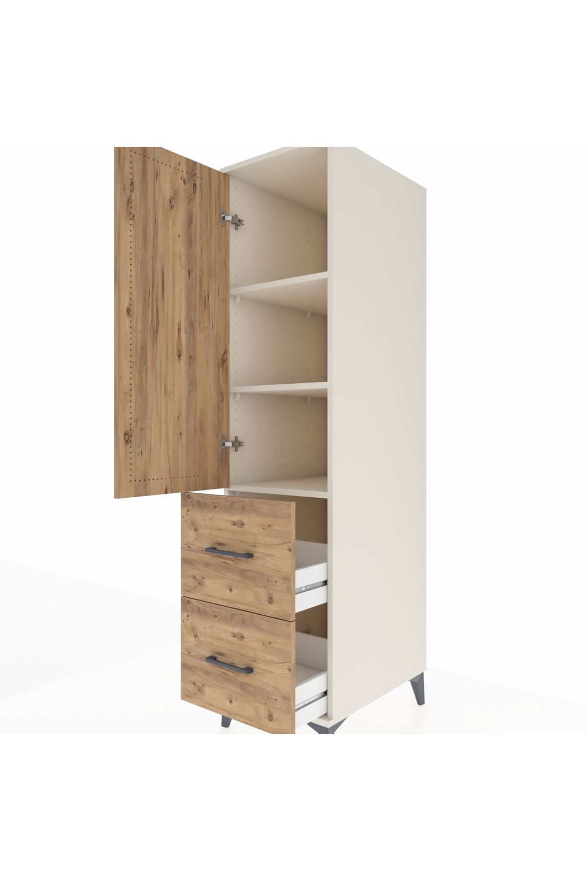 Kronos Dolap 3 Raflı 2 Çekmeceli Tek Kapaklı 44x59x182 - S88M021V3C
