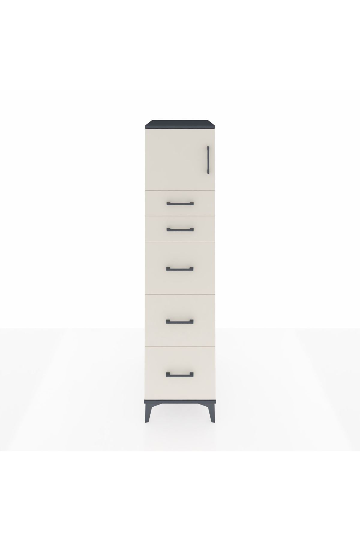 Kronos Dolap Tek Raflı 5 Çekmeceli Tek Kapaklı 44x59x182 - S88M022V4C