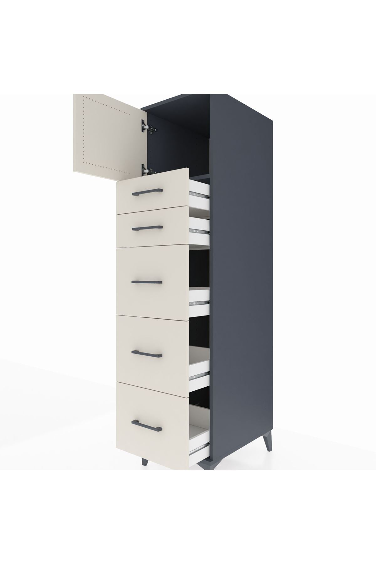 Kronos Dolap Tek Raflı 5 Çekmeceli Tek Kapaklı 44x59x182 - S88M022V4C