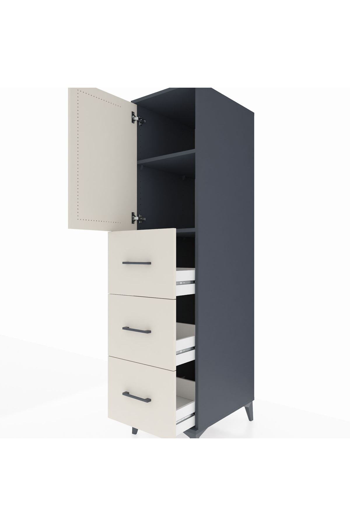 Kronos Dolap 2 Raflı 3 Çekmeceli Tek Kapaklı 44x59x182 - S88M024V4C
