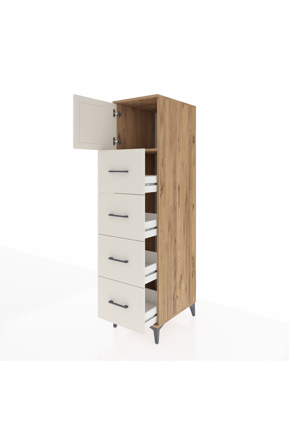 Kronos Dolap Tek Raflı 4 Çekmeceli Tek Kapaklı 44x59x182 - S88M025V7C