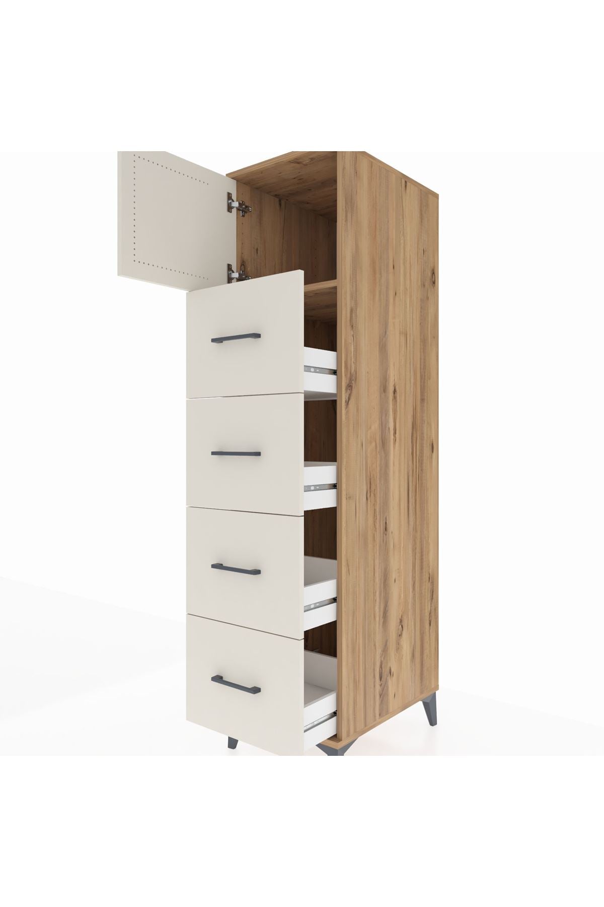Kronos Dolap Tek Raflı 4 Çekmeceli Tek Kapaklı 44x59x182 - S88M025V7C