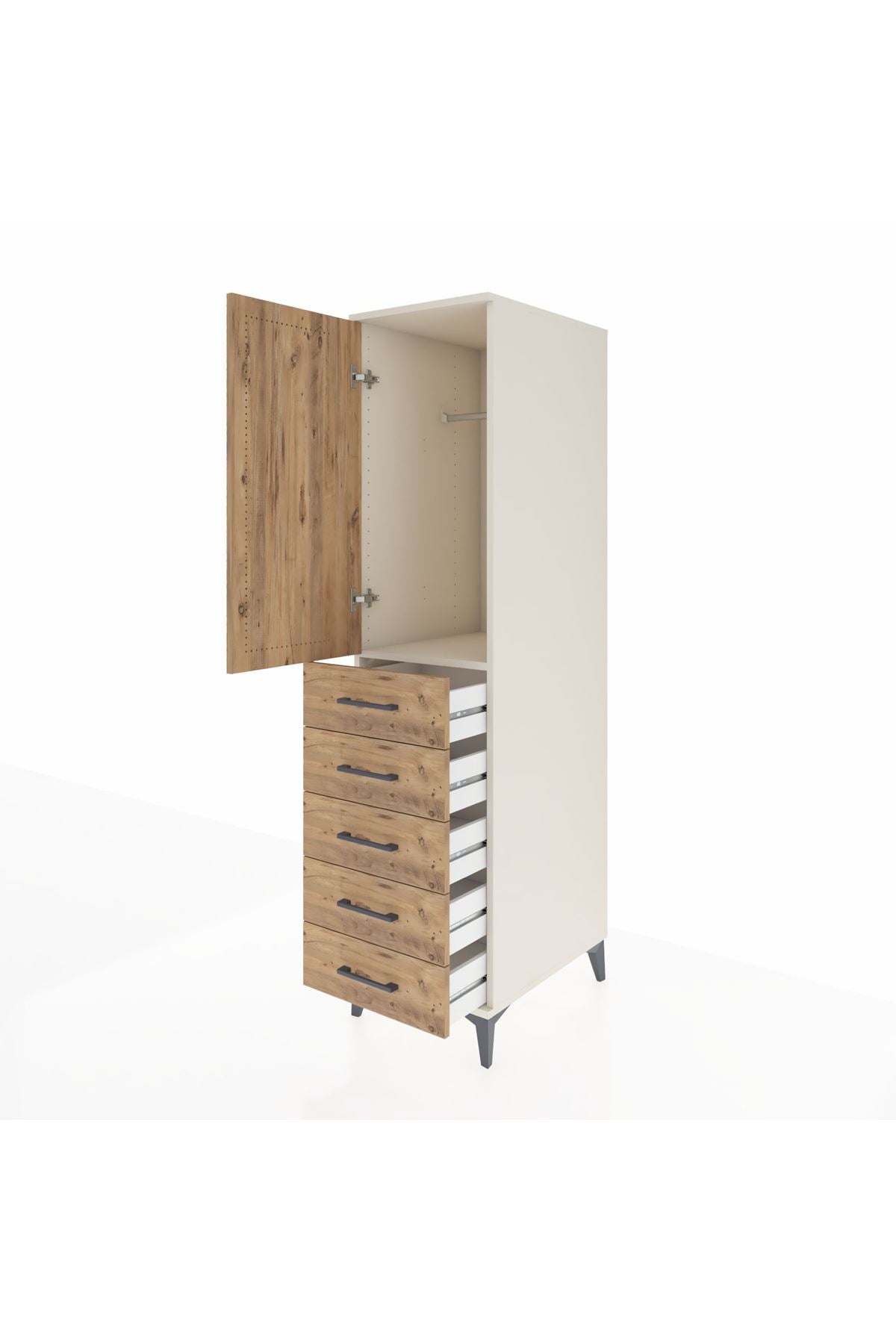 Kronos Dolap Tek Raflı 5 Çekmeceli Tek Askılı 44x59x182 - S88M026V3C