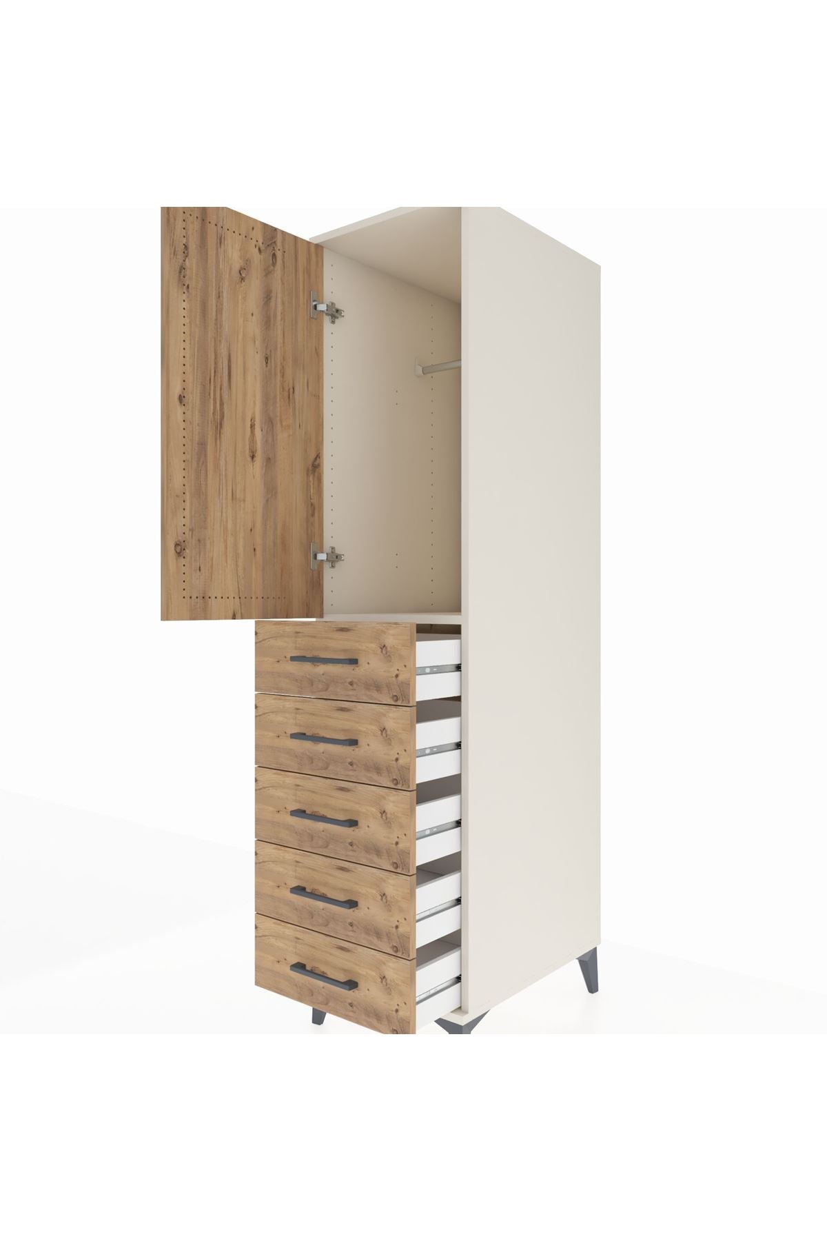 Kronos Dolap Tek Raflı 5 Çekmeceli Tek Askılı 44x59x182 - S88M026V3C
